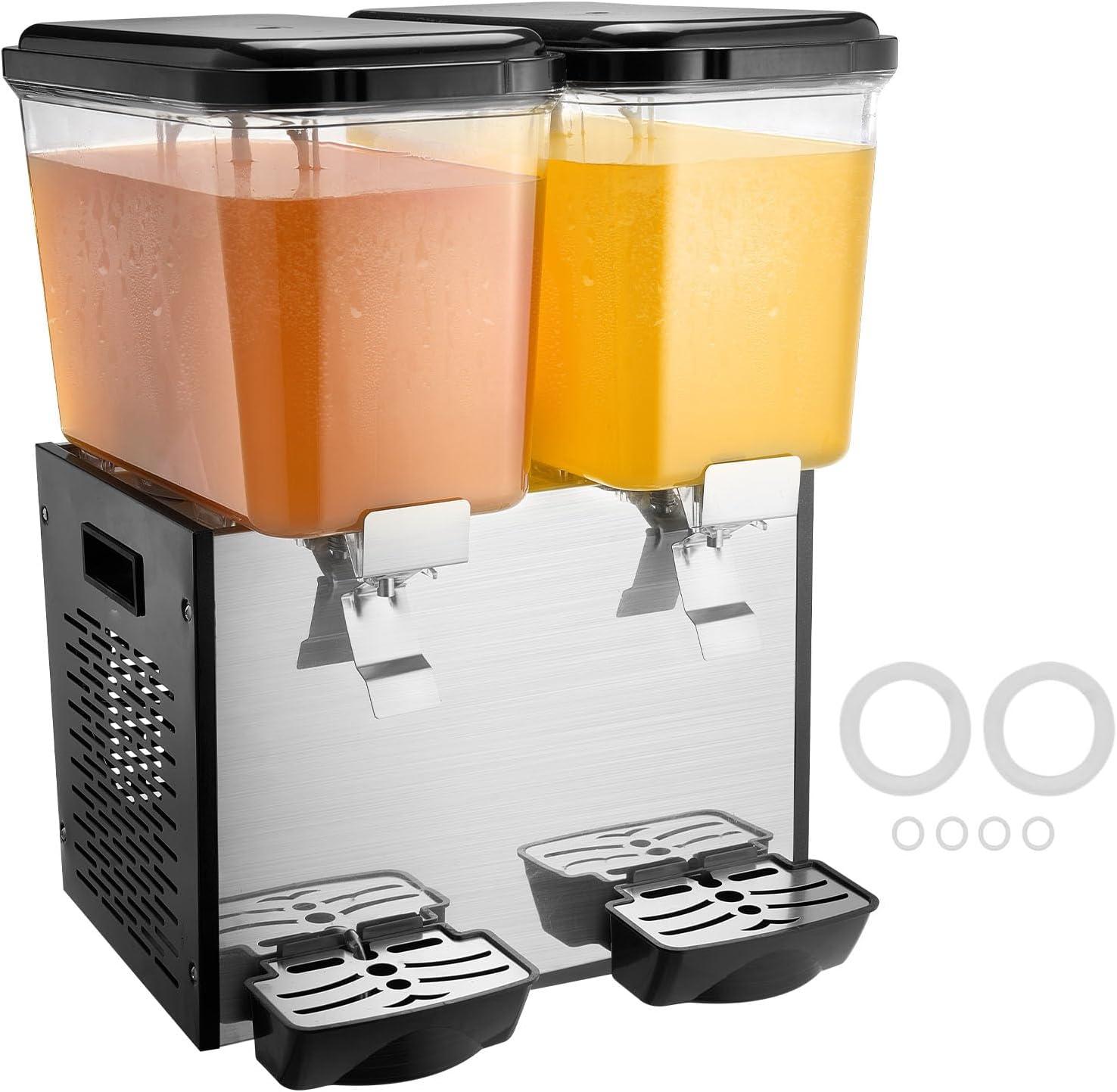 image:imageVEVOR Commercial Beverage Dispenser 3 Tanks 18 L 19 QT Per Tank Juice Dispenser 512W Stainless Steel Ice Tea Drink Machine with 45F54F Cooling Temperature for Cold Drink Restaurant Bar Party2 tanks x 18L