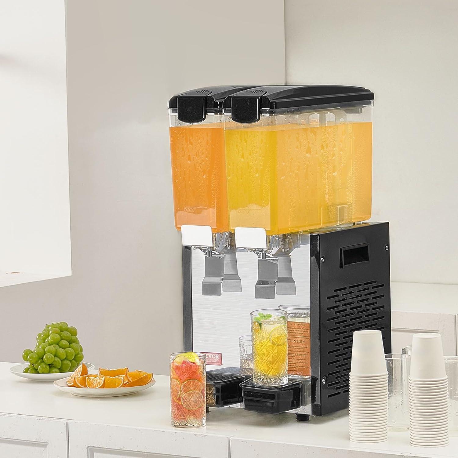 image:imageVEVOR Commercial Beverage Dispenser 4 Tanks 10 L 106 QT Per Tank Juice Dispenser 430W Stainless Steel Ice Tea Drink Machine with 45F54F Cooling Temperature for Cold Drink Restaurant Bar Party2 Tanks 10 L