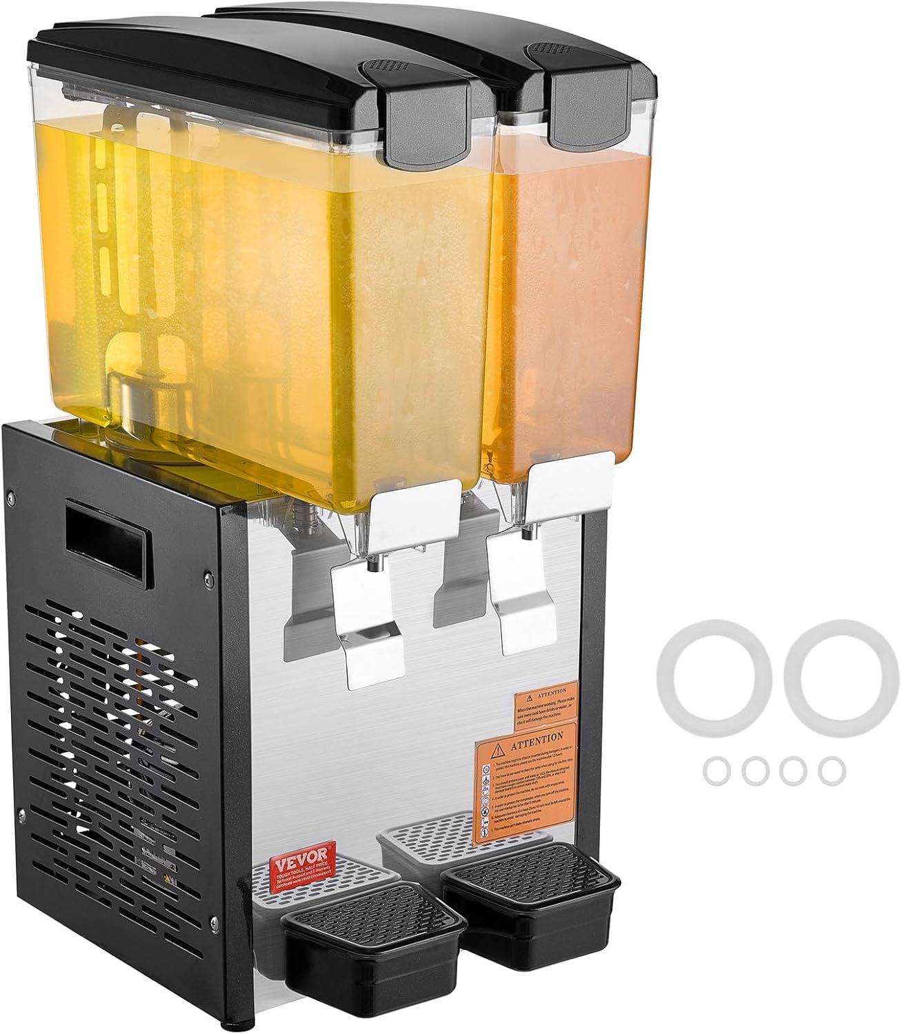 image:imageVEVOR Commercial Beverage Dispenser 4 Tanks 10 L 106 QT Per Tank Juice Dispenser 430W Stainless Steel Ice Tea Drink Machine with 45F54F Cooling Temperature for Cold Drink Restaurant Bar Party2 Tanks 10 L