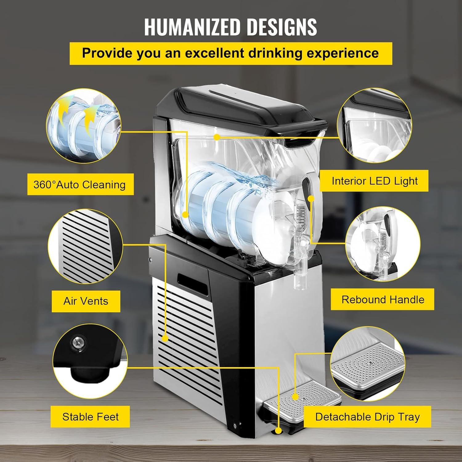 image:imageVEVOR Commercial Slushy Machine 10L Slushie Machine Frozen Drink Maker 600W Stainless Steel Margarita Wine Slush Smoothies Maker for Commercial and Home Use