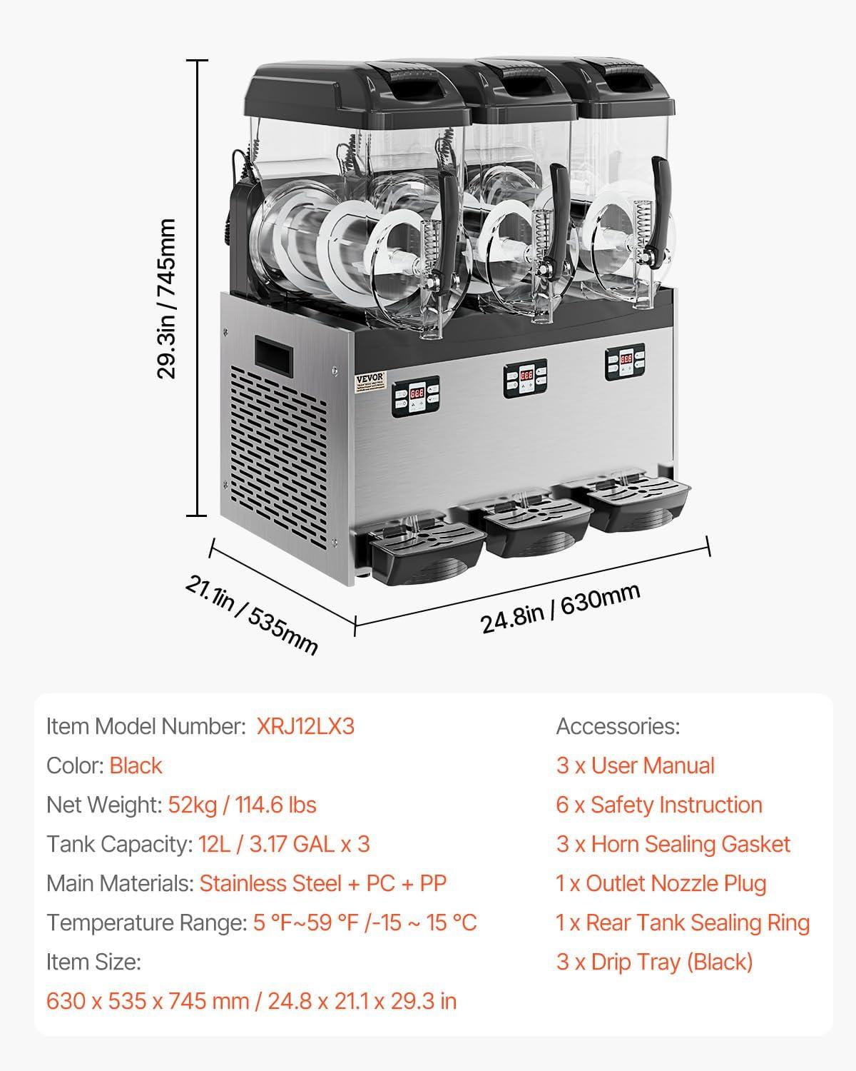 image:imageVEVOR Commercial Slushy Machine 12L Single Tank Frozen Drink Machine 48 Cups Stainless Steel Margarita Smoothie Frozen Drink Maker Slushie Maker for Home Party Restaurants Cafe BarsBlack