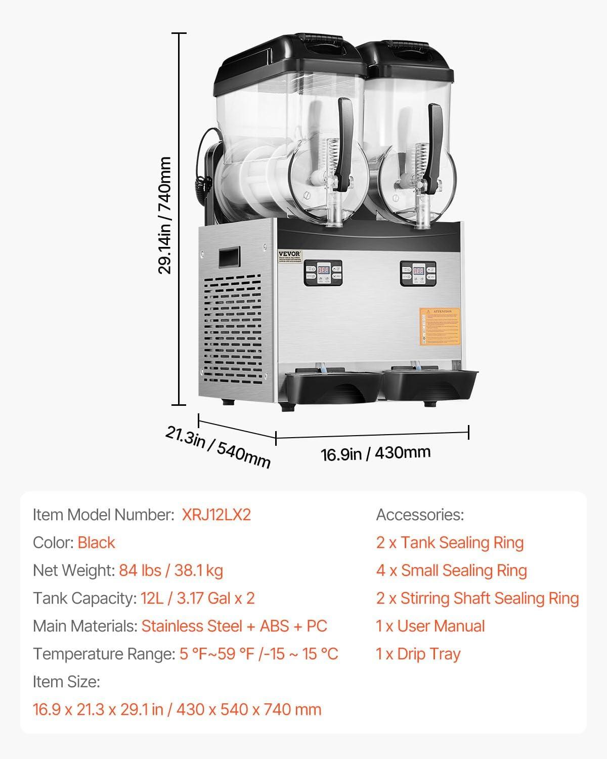 image:imageVEVOR Commercial Slushy Machine 12L Single Tank Frozen Drink Machine 48 Cups Stainless Steel Margarita Smoothie Frozen Drink Maker Slushie Maker for Home Party Restaurants Cafe BarsBlack