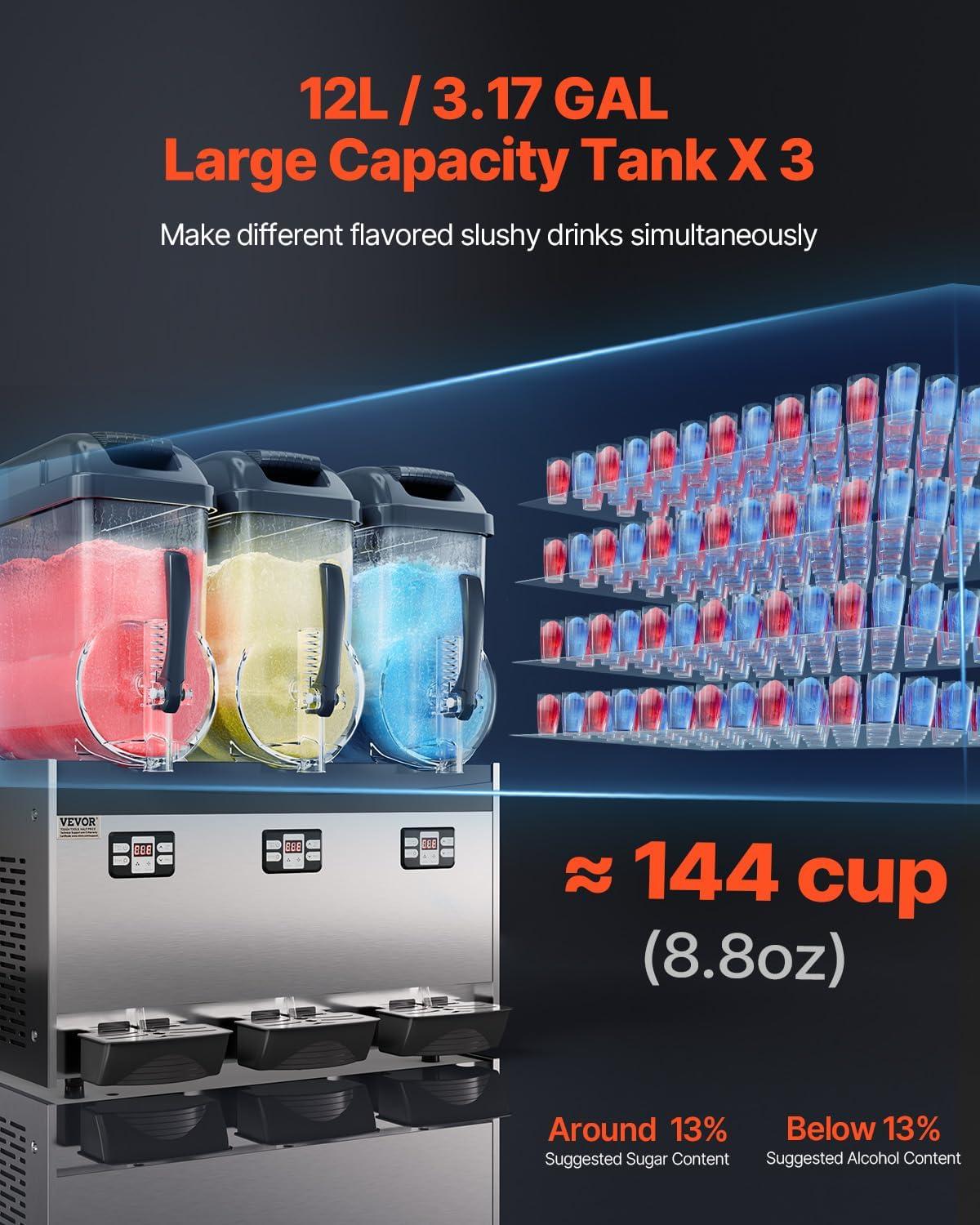 image:imageVEVOR Commercial Slushy Machine 12L Single Tank Frozen Drink Machine 48 Cups Stainless Steel Margarita Smoothie Frozen Drink Maker Slushie Maker for Home Party Restaurants Cafe BarsBlack