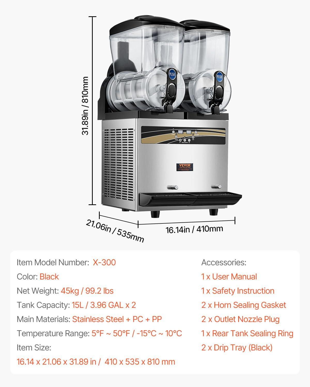 image:imageVEVOR Commercial Slushy Machine 12L Single Tank Frozen Drink Machine 48 Cups Stainless Steel Margarita Smoothie Frozen Drink Maker Slushie Maker for Home Party Restaurants Cafe BarsBlack