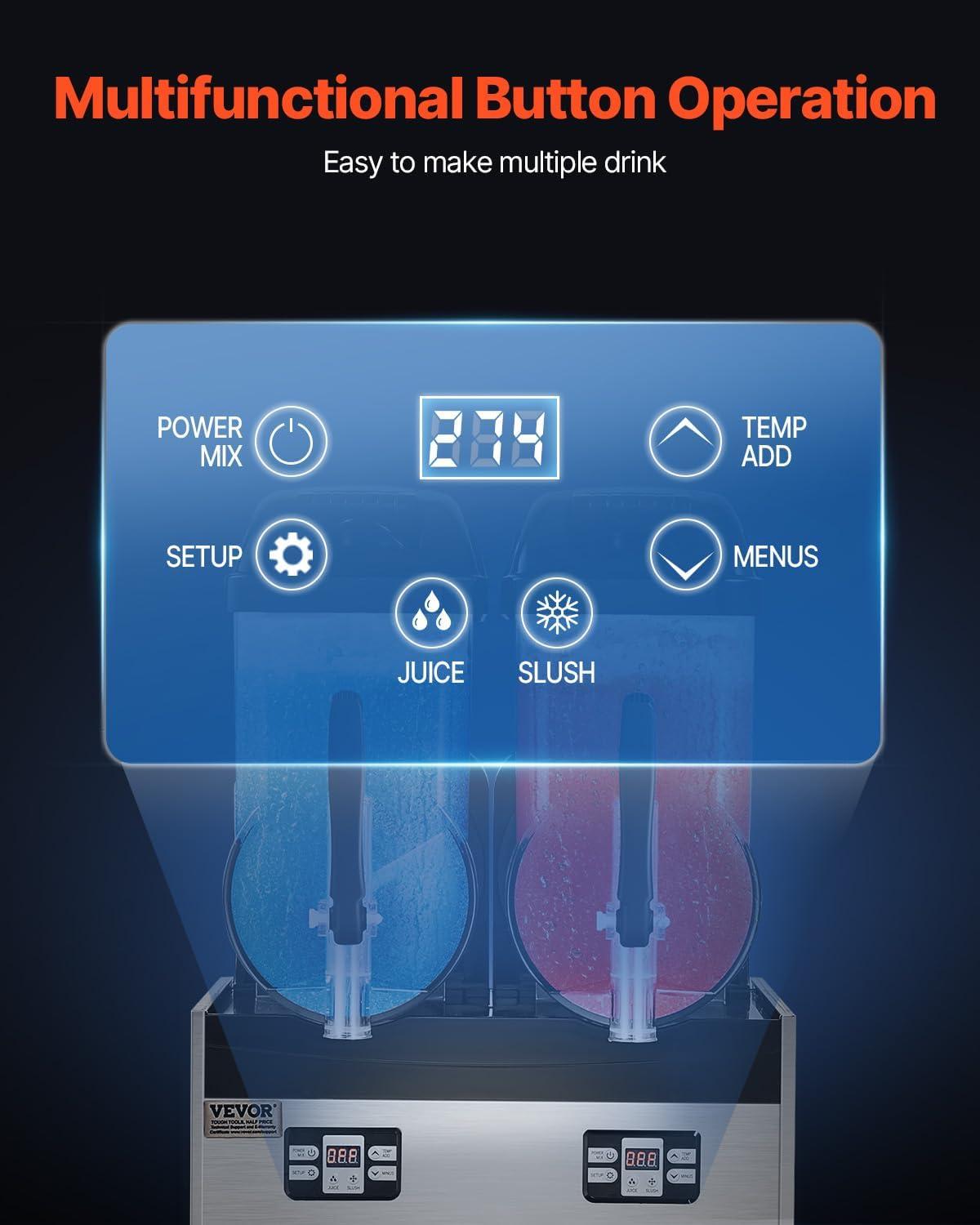 image:imageVEVOR Commercial Slushy Machine 12L Single Tank Frozen Drink Machine 48 Cups Stainless Steel Margarita Smoothie Frozen Drink Maker Slushie Maker for Home Party Restaurants Cafe BarsBlack