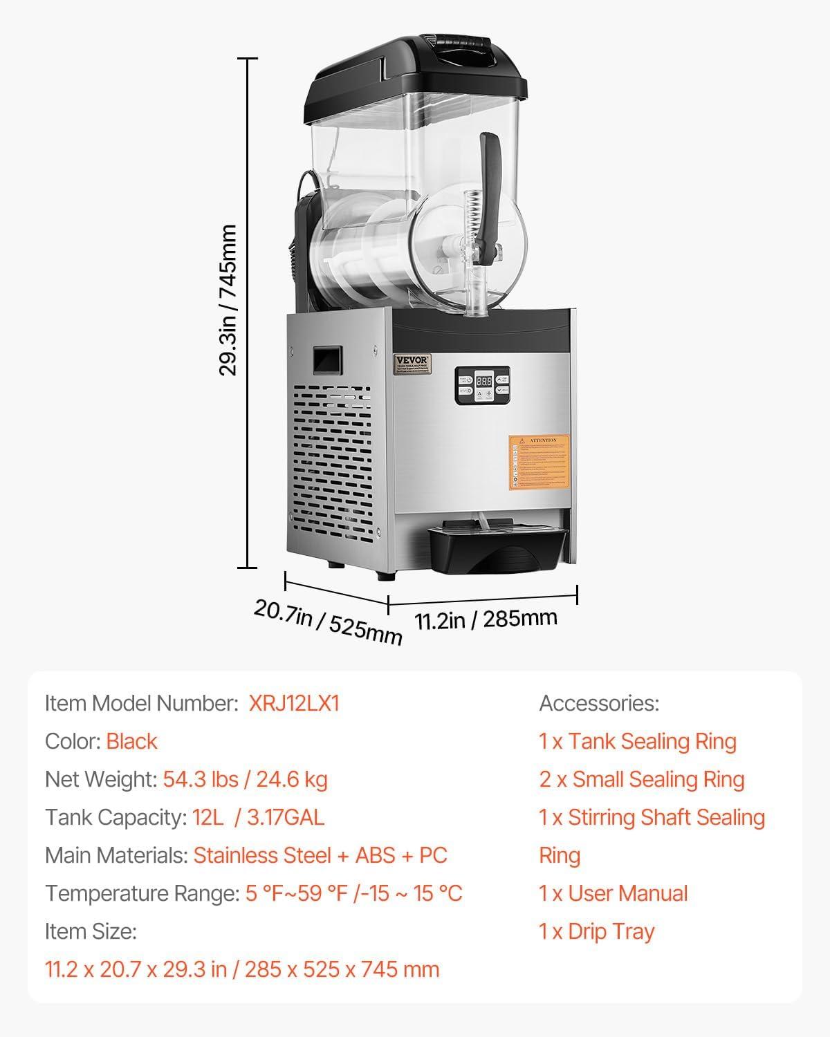 image:imageVEVOR Commercial Slushy Machine 12L Single Tank Frozen Drink Machine 48 Cups Stainless Steel Margarita Smoothie Frozen Drink Maker Slushie Maker for Home Party Restaurants Cafe BarsBlack