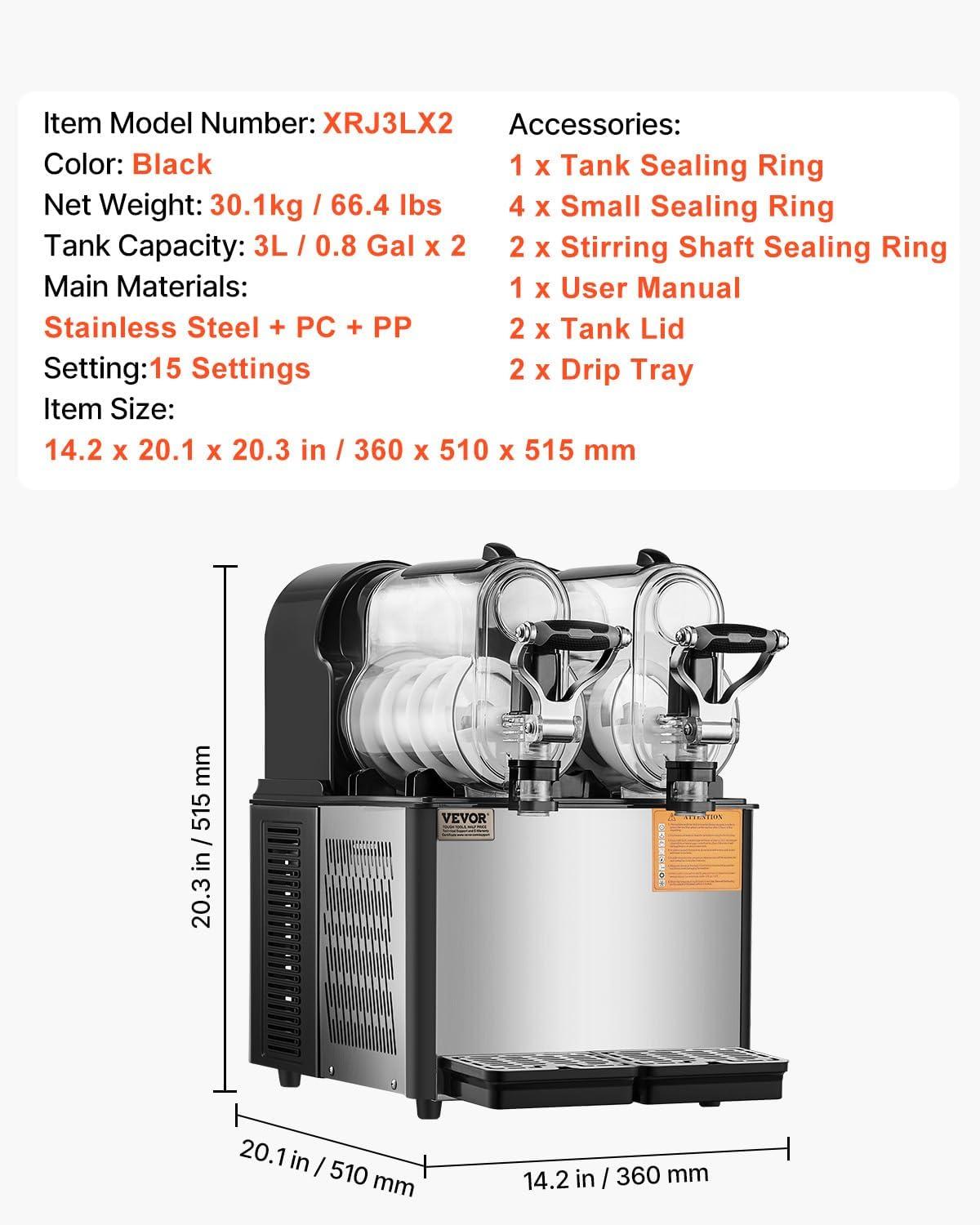 image:imageVEVOR Commercial Slushy Machine 3L x 2 Double Tank Frozen Beverage Maker 24Cup Stainless Steel Slushie Machine Margarita Frozen Drink Smoothie Maker for Restaurants Bars Cafes amp Food Truck08 Gal x 2 3 L x 2