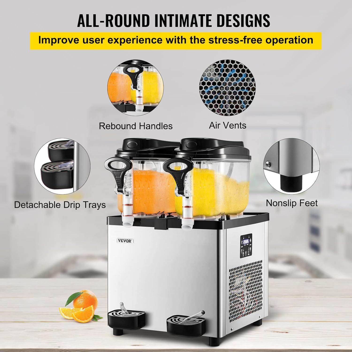 image:imageVEVOR Commercial Slushy Machine 6 L x 2 Tanks 50 Cups Margarita Machine 700W 110V Stainless Steel Smoothie Frozen Drink Maker Perfect for Supermarkets Cafes Restaurants Bars and Home Use Silver6L2