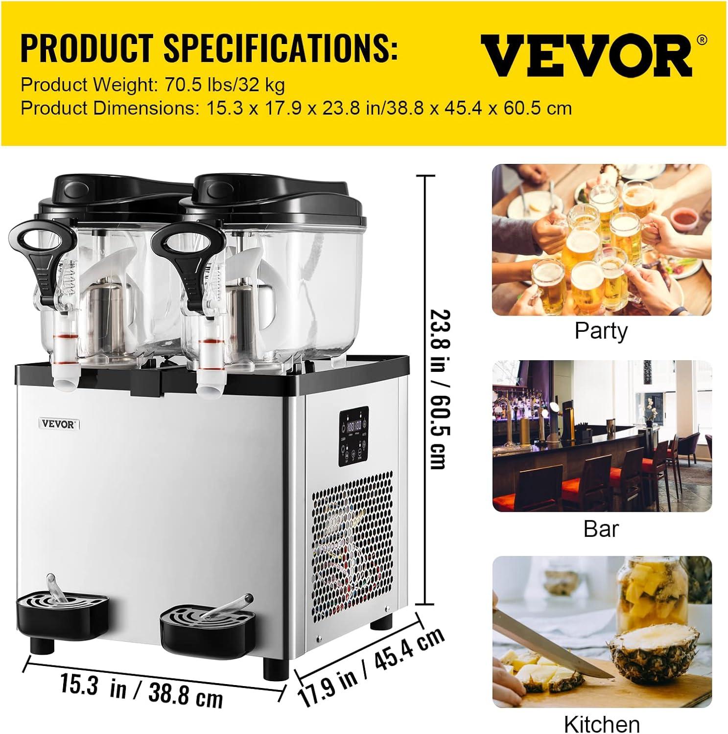 image:imageVEVOR Commercial Slushy Machine 6 L x 2 Tanks 50 Cups Margarita Machine 700W 110V Stainless Steel Smoothie Frozen Drink Maker Perfect for Supermarkets Cafes Restaurants Bars and Home Use Silver6L2