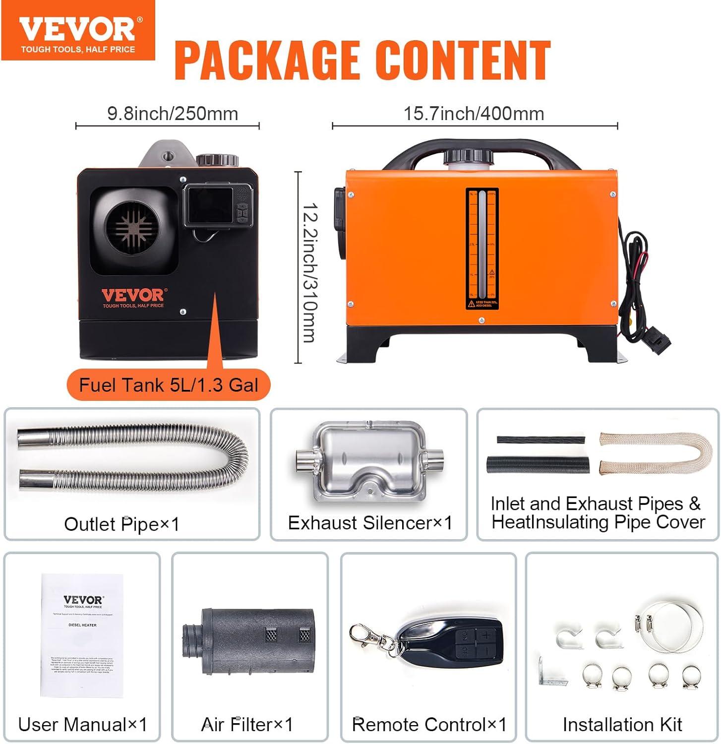 image:imageVEVOR Diesel Heater 12V Allinone Diesel Air Heater with Remote Control and LCD Display 5L Fuel Tank Fast Heating Portable Diesel Parking Heater for RV Truck 8KW Basic RedOrange
