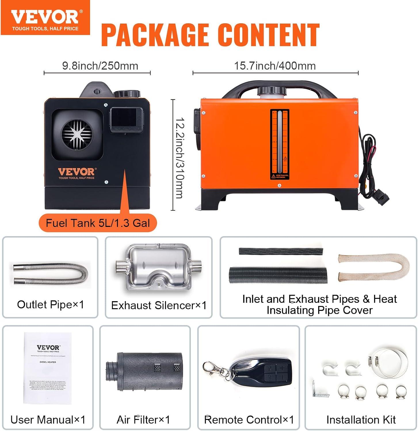 image:imageVEVOR Diesel Heater 12V Allinone Diesel Air Heater with Remote Control and LCD Display 5L Fuel Tank Fast Heating Portable Diesel Parking Heater for RV Truck 8KW Basic RedOrange