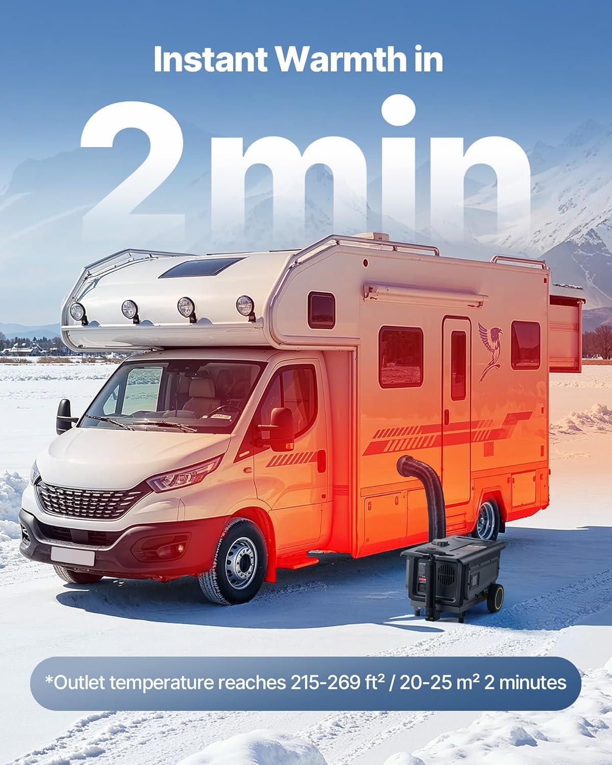image:imageVEVOR Diesel Heater 8KW DC 12V24V All in One Portable Diesel Air Heater with Bluetooth APP Control Remote Control and LCD Screen Trolley Design 13 Gal Fuel Tank for Trucks Vans RVs Campers