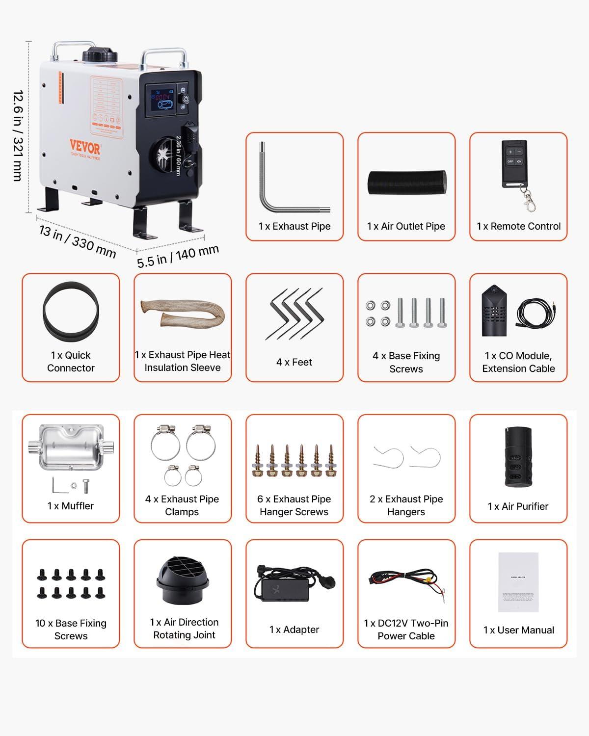 image:imageVEVOR Diesel Heater 8KW DC 12V24V All in One Portable Diesel Air Heater with Remote Control and LCD Screen Fast Heating Low Noise 11 Gal Fuel Tank for Trucks Vans RVs Campers and GaragesWhite