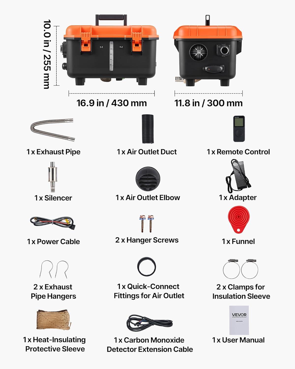 image:imageVEVOR Diesel Heater 8KW DC 12V24V All in One Portable Diesel Air Heater with Remote Control and LCD Screen Fast Heating Low Noise 11 Gal Fuel Tank for Trucks Vans RVs Campers and GaragesBlackOrangeW