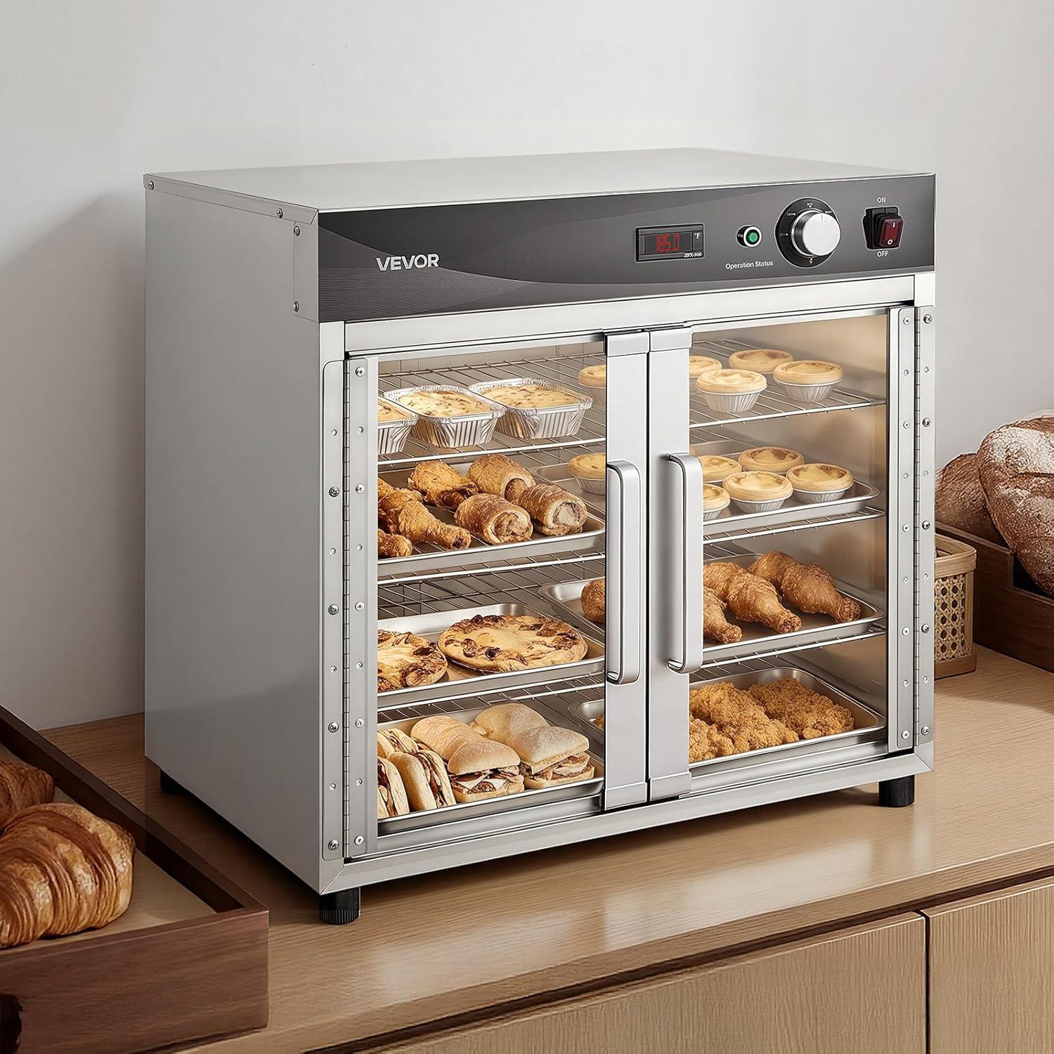 image:imageVEVOR Electric Hot Box Food Warmer 5Tier Commercial Warming Cabinet with Water Tray SingleDoor and Adjustable Shelves Stainless Steel Food Warmer Cabinet for Restaurant Kitchen Pizza Chicken4 Tier2 Transparent Doors