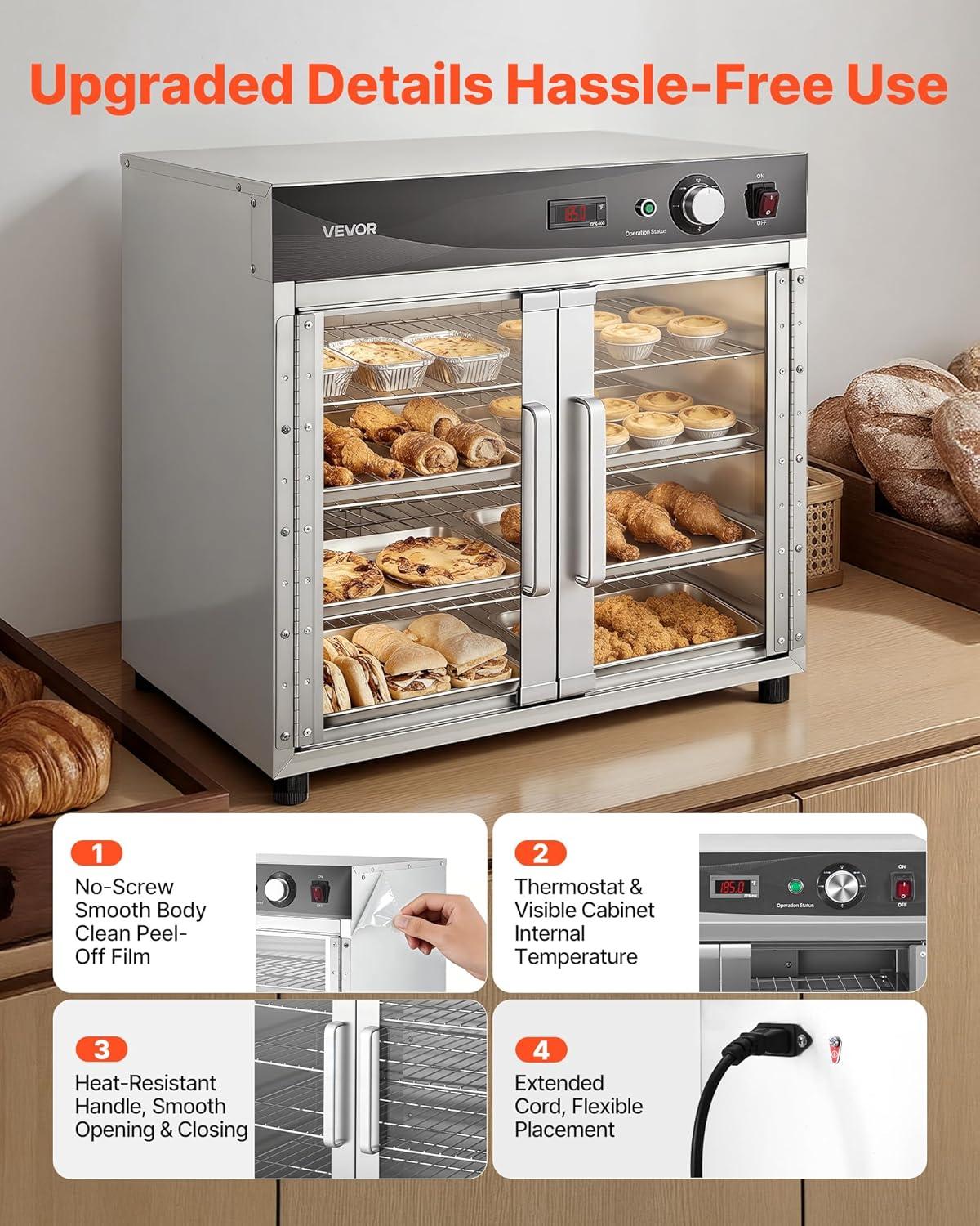 image:imageVEVOR Electric Hot Box Food Warmer 5Tier Commercial Warming Cabinet with Water Tray SingleDoor and Adjustable Shelves Stainless Steel Food Warmer Cabinet for Restaurant Kitchen Pizza Chicken4 Tier2 Transparent Doors