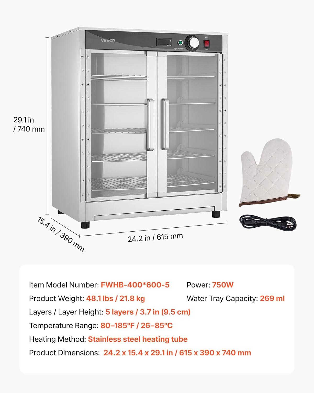 image:imageVEVOR Electric Hot Box Food Warmer 5Tier Commercial Warming Cabinet with Water Tray SingleDoor and Adjustable Shelves Stainless Steel Food Warmer Cabinet for Restaurant Kitchen Pizza Chicken5 Tier2 Transparent Doors