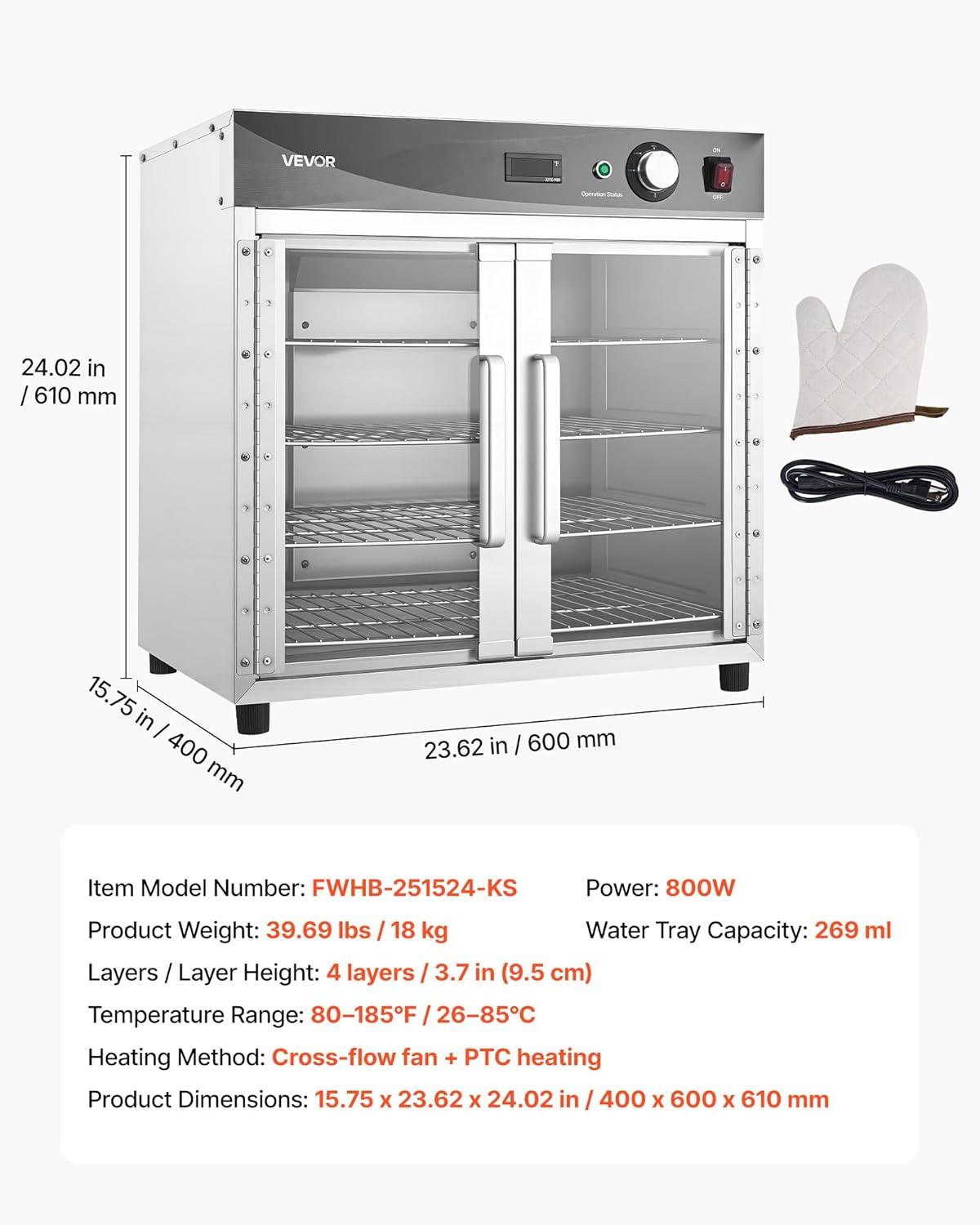 image:imageVEVOR Electric Hot Box Food Warmer 5Tier Commercial Warming Cabinet with Water Tray SingleDoor and Adjustable Shelves Stainless Steel Food Warmer Cabinet for Restaurant Kitchen Pizza Chicken4 Tier2 Transparent Doors