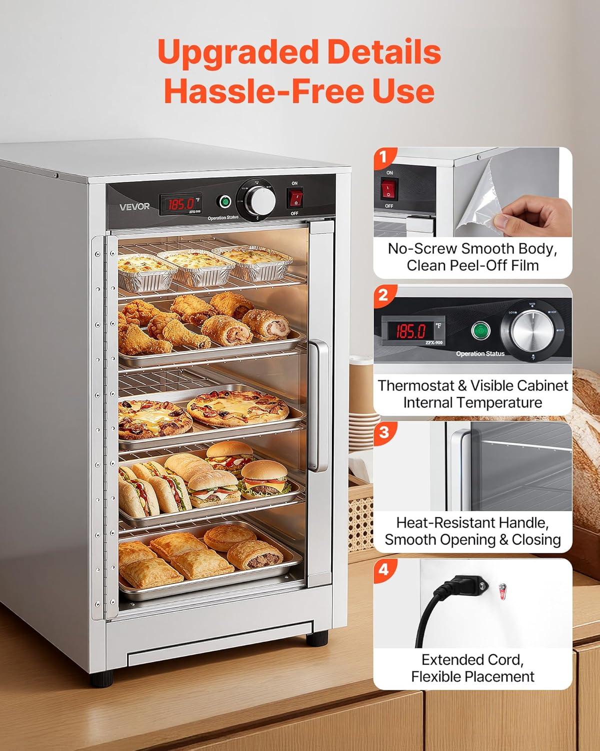 image:imageVEVOR Electric Hot Box Food Warmer 5Tier Commercial Warming Cabinet with Water Tray SingleDoor and Adjustable Shelves Stainless Steel Food Warmer Cabinet for Restaurant Kitchen Pizza Chicken5 TierTransparent Door