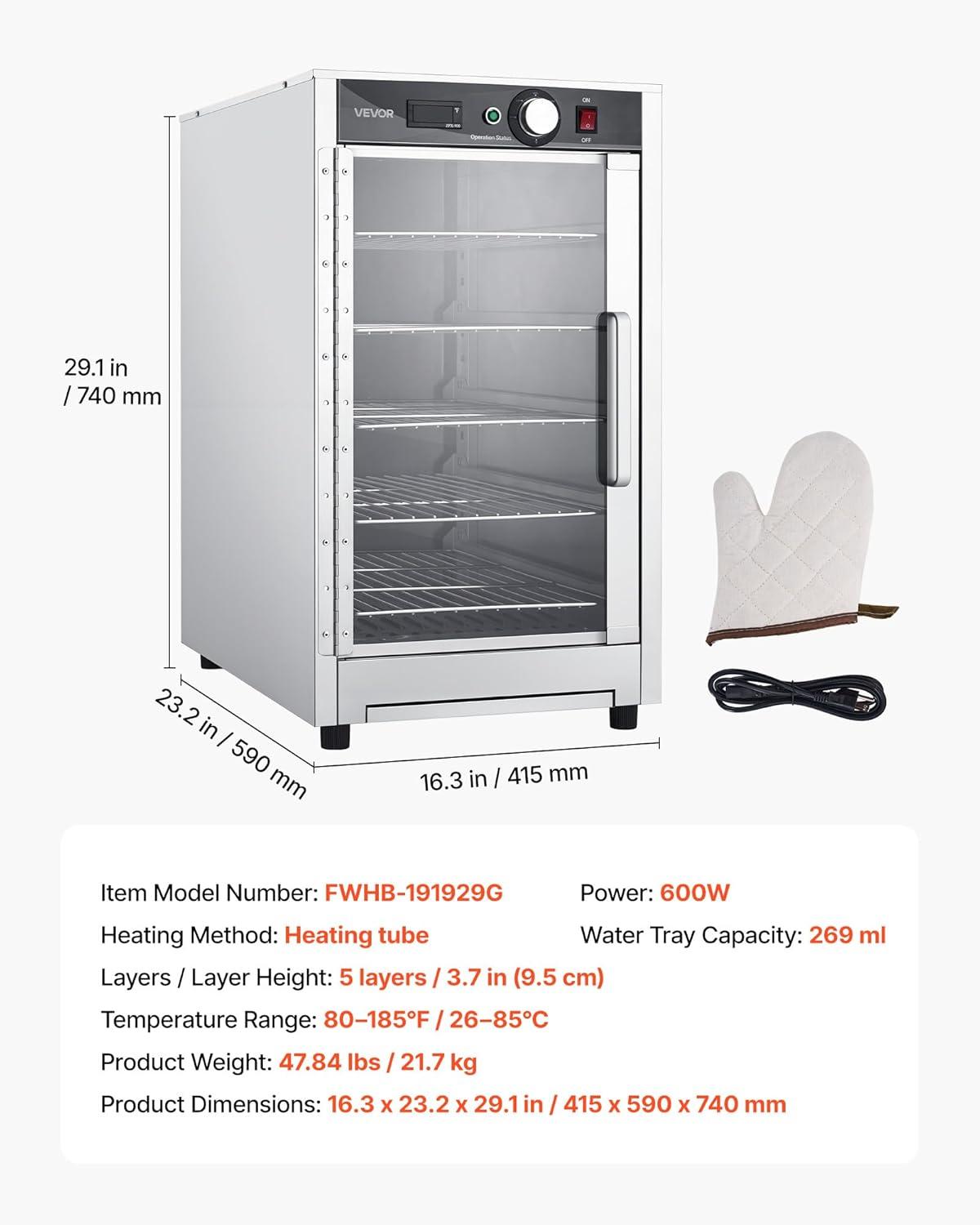image:imageVEVOR Electric Hot Box Food Warmer 5Tier Commercial Warming Cabinet with Water Tray SingleDoor and Adjustable Shelves Stainless Steel Food Warmer Cabinet for Restaurant Kitchen Pizza Chicken5 TierTransparent Door