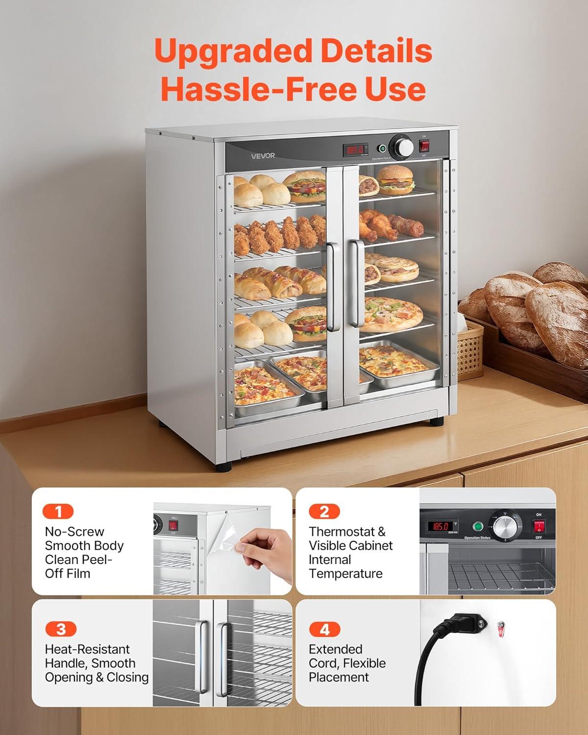 image:imageVEVOR Electric Hot Box Food Warmer 5Tier Commercial Warming Cabinet with Water Tray SingleDoor and Adjustable Shelves Stainless Steel Food Warmer Cabinet for Restaurant Kitchen Pizza Chicken5 Tier2 Transparent Doors