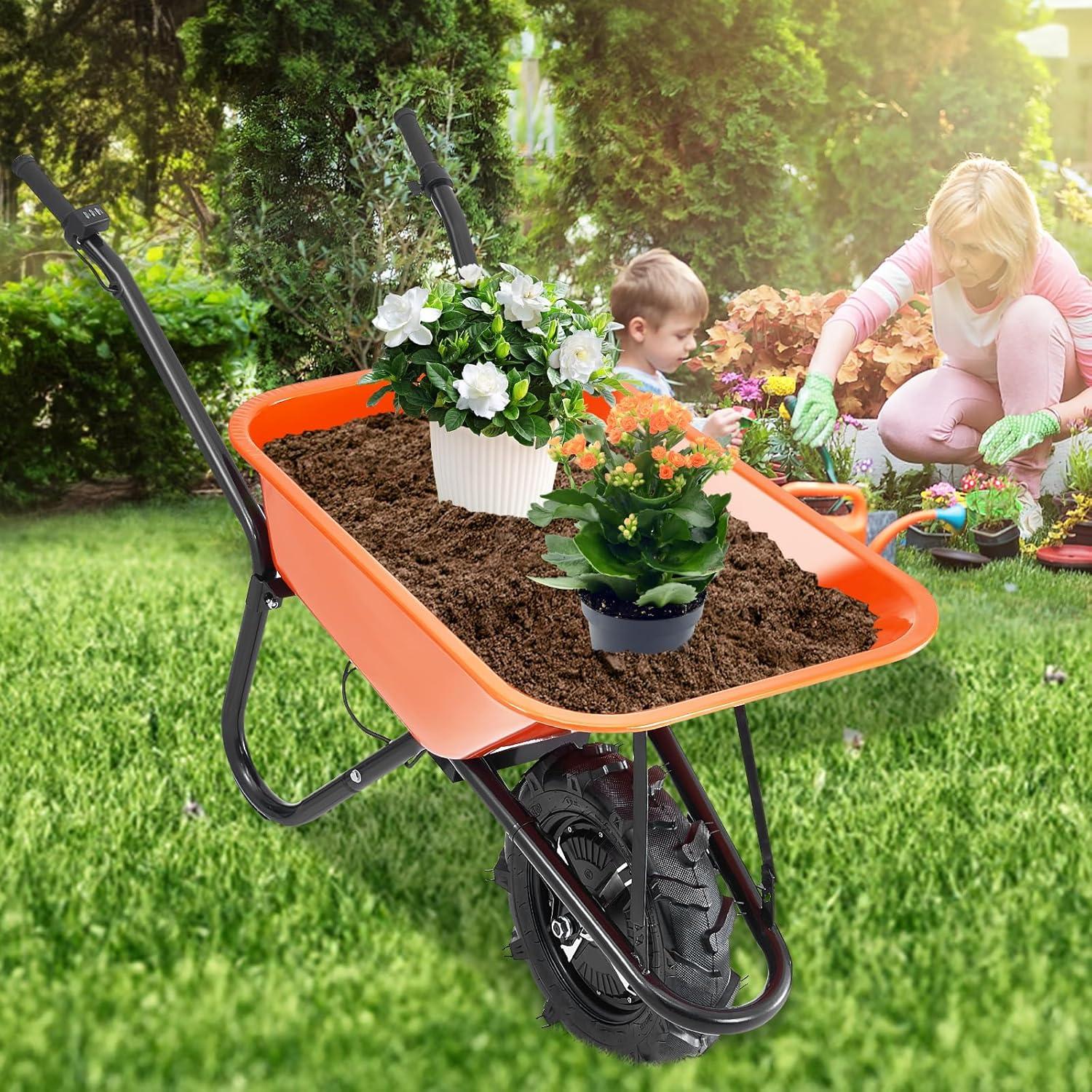 image:imageVEVOR Electric Wheelbarrow Cart 500W Powered Utility Garden Wagon Dump Cart 45 Cu Ft Load amp 573 lbs Capacity with Metal Handle amp 16 Track Wheels Two Wheel Barrow Yard Cart amp Wagons for LawnElectric 4 Cu Ft Load 330 lbs