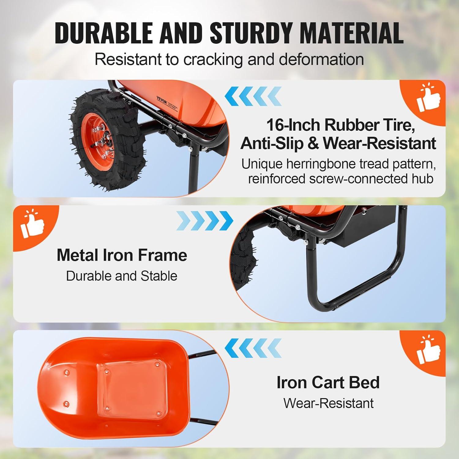 image:imageVEVOR Electric Wheelbarrow Cart 500W Powered Utility Garden Wagon Dump Cart 45 Cu Ft Load amp 573 lbs Capacity with Metal Handle amp 16 Track Wheels Two Wheel Barrow Yard Cart amp Wagons for LawnElectric 45 Cu Ft Load 573 lbs