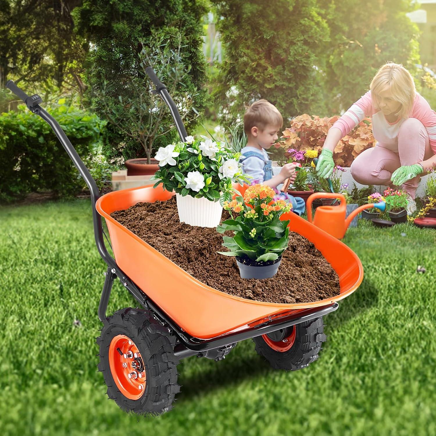 image:imageVEVOR Electric Wheelbarrow Cart 500W Powered Utility Garden Wagon Dump Cart 45 Cu Ft Load amp 573 lbs Capacity with Metal Handle amp 16 Track Wheels Two Wheel Barrow Yard Cart amp Wagons for LawnElectric 45 Cu Ft Load 573 lbs
