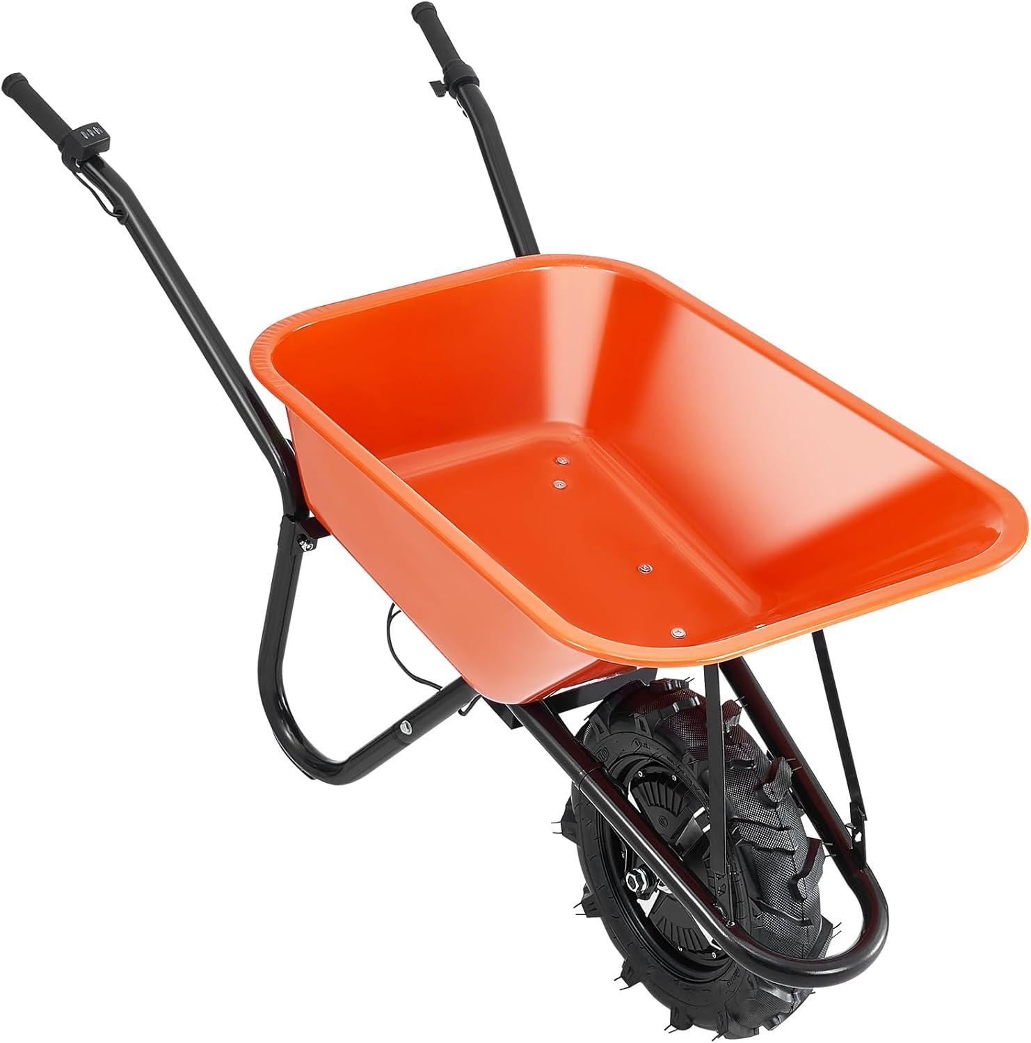 image:imageVEVOR Electric Wheelbarrow Cart 500W Powered Utility Garden Wagon Dump Cart 45 Cu Ft Load amp 573 lbs Capacity with Metal Handle amp 16 Track Wheels Two Wheel Barrow Yard Cart amp Wagons for LawnElectric 4 Cu Ft Load 330 lbs