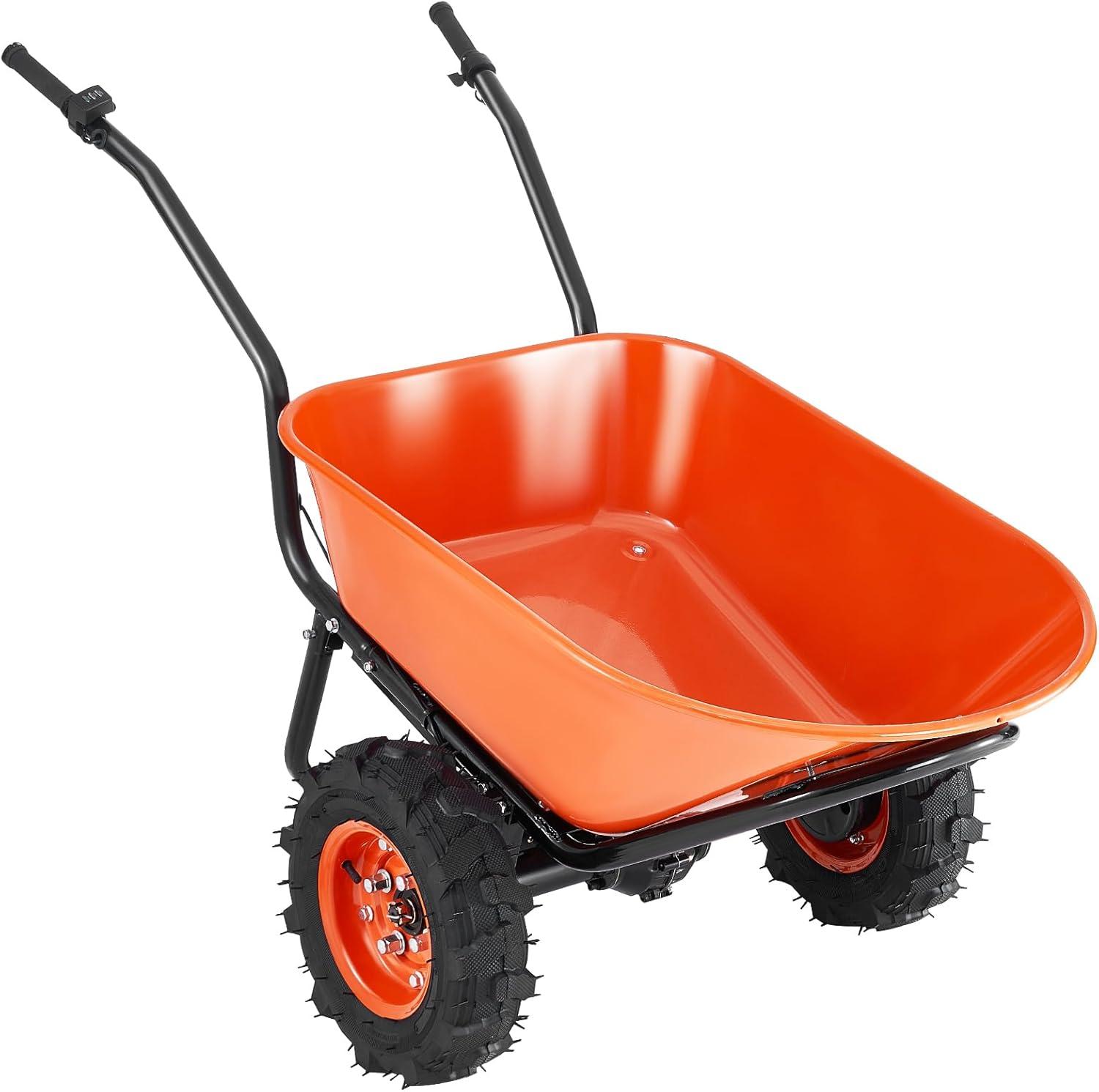image:imageVEVOR Electric Wheelbarrow Cart 500W Powered Utility Garden Wagon Dump Cart 45 Cu Ft Load amp 573 lbs Capacity with Metal Handle amp 16 Track Wheels Two Wheel Barrow Yard Cart amp Wagons for LawnElectric 45 Cu Ft Load 573 lbs