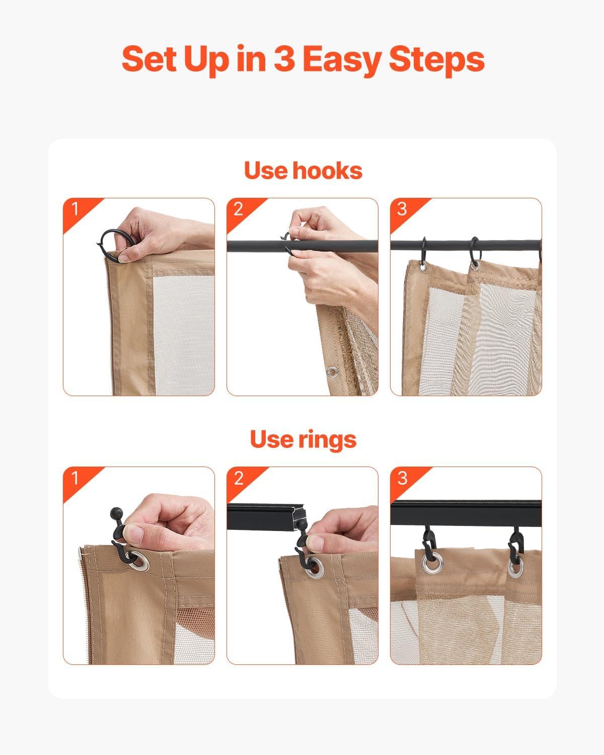 image:imageVEVOR Gazebo Netting Replacement Fit Most 10 x 10 x 67 FT Gazebo Curtain Outdoor Garden Net 4Panel Sidewall Mesh Net Patio Midge Nettings with Double Zipper Canopy Screen Netting OnlyKhaki