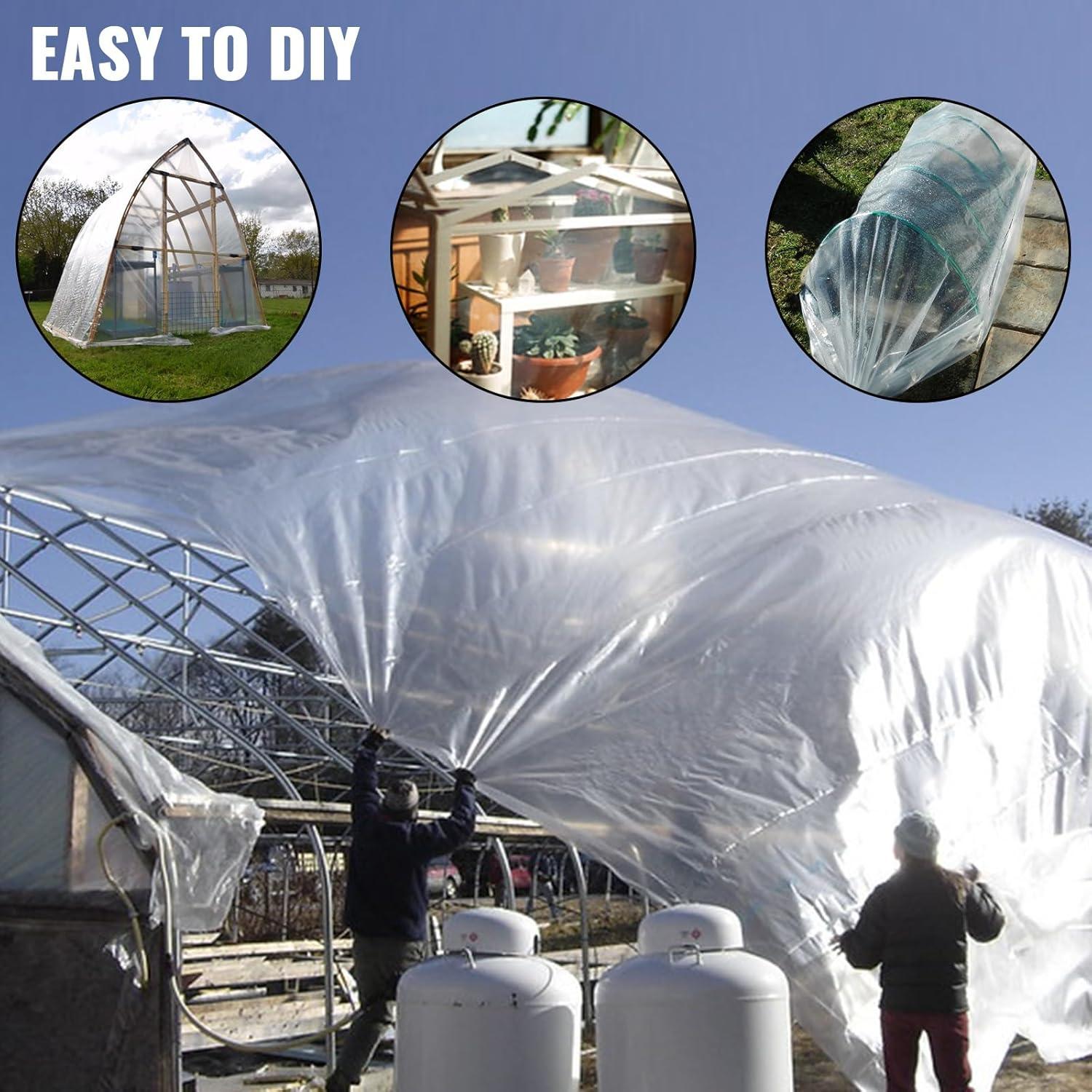 image:imageVEVOR Greenhouse Plastic Sheeting 8 x 25 ft 6 Mil Thickness UV Resistant Clear Polyethylene Film Hoop Green House Cover for Farms Agriculture Garden12 x 25 ft