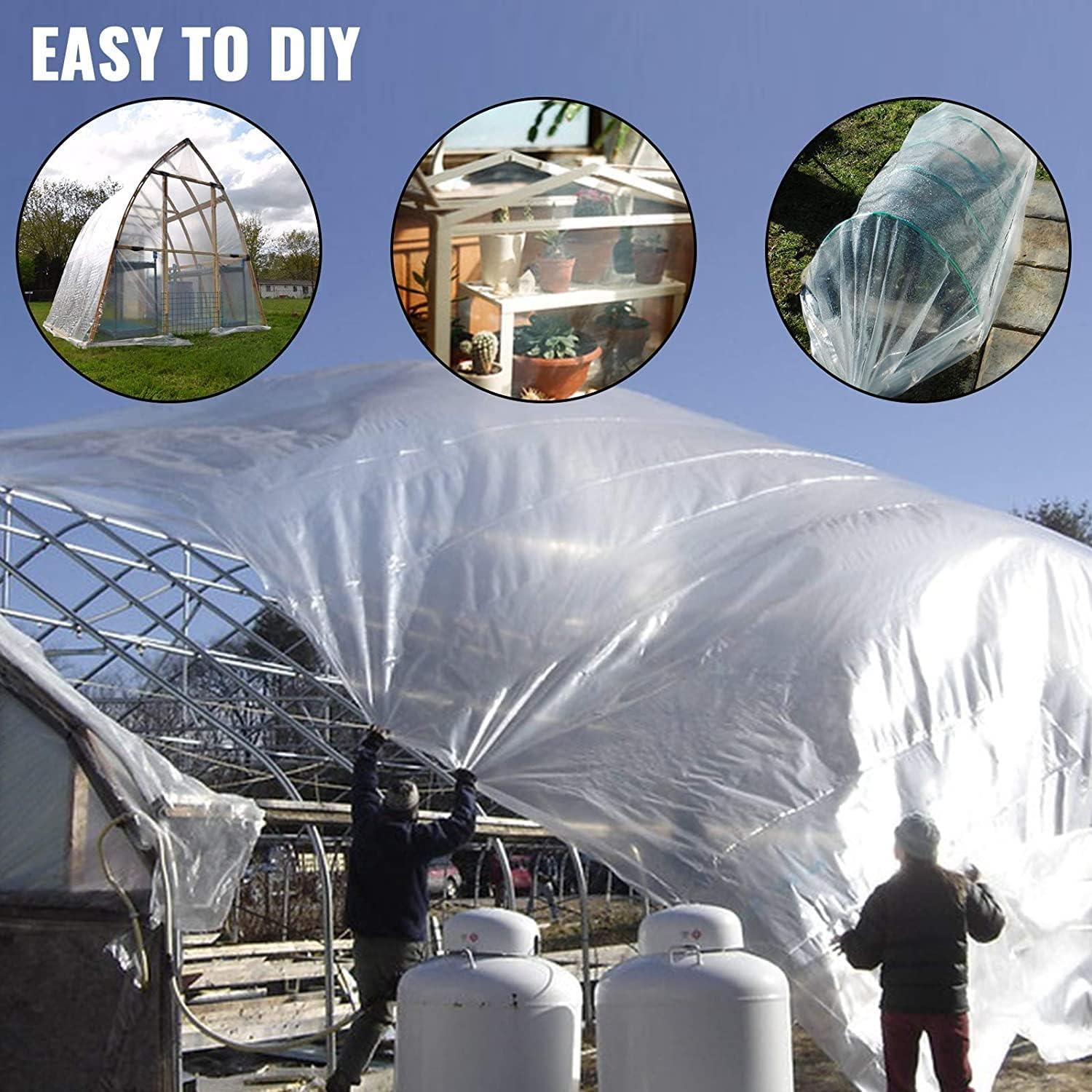 image:imageVEVOR Greenhouse Plastic Sheeting 8 x 25 ft 6 Mil Thickness UV Resistant Clear Polyethylene Film Hoop Green House Cover for Farms Agriculture Garden16 x 25 ft