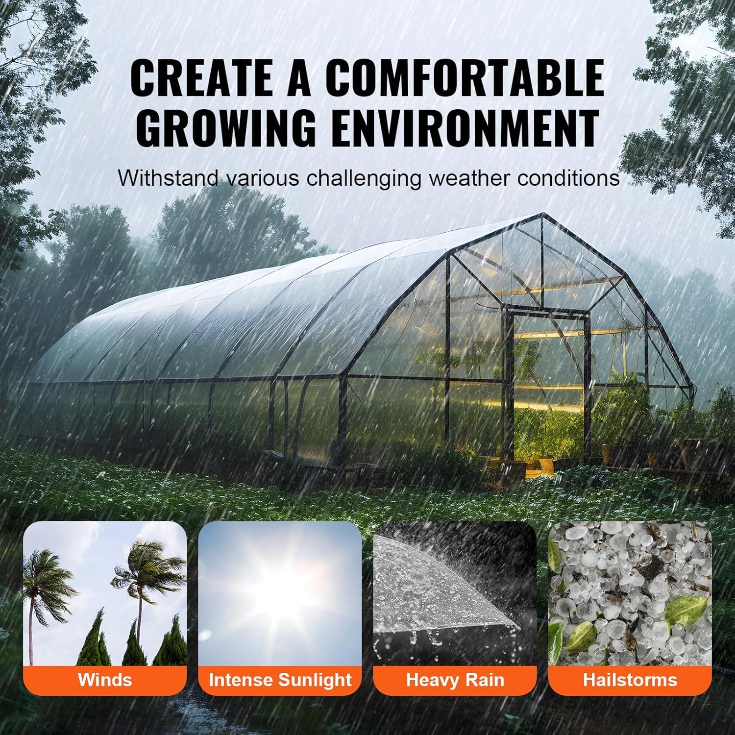 image:imageVEVOR Greenhouse Plastic Sheeting 8 x 25 ft 6 Mil Thickness UV Resistant Clear Polyethylene Film Hoop Green House Cover for Farms Agriculture Garden25 x 25 ft