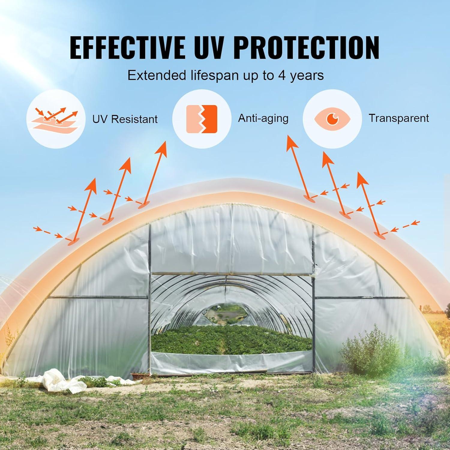 image:imageVEVOR Greenhouse Plastic Sheeting 8 x 25 ft 6 Mil Thickness UV Resistant Clear Polyethylene Film Hoop Green House Cover for Farms Agriculture Garden25 x 25 ft