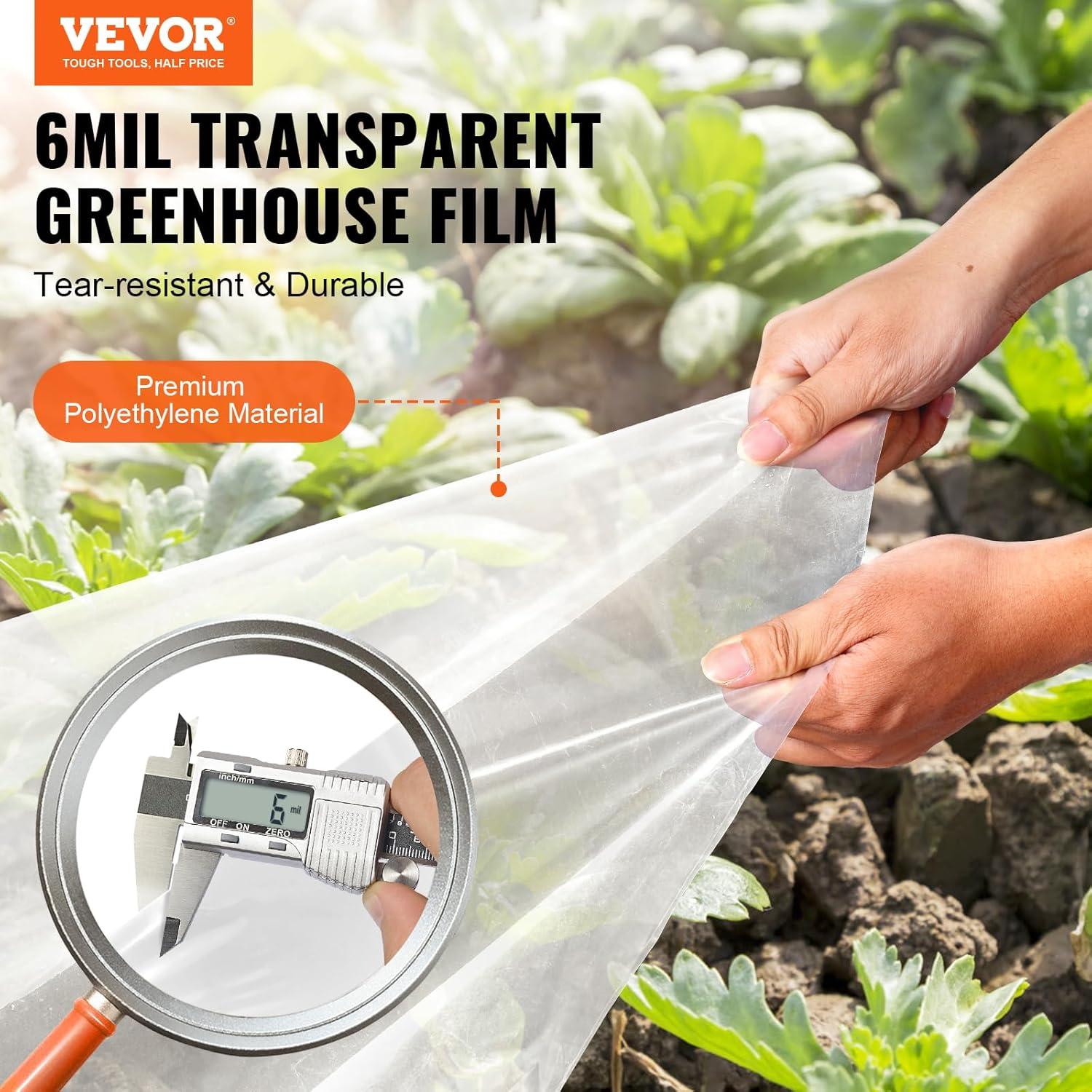 image:imageVEVOR Greenhouse Plastic Sheeting 8 x 25 ft 6 Mil Thickness UV Resistant Clear Polyethylene Film Hoop Green House Cover for Farms Agriculture Garden25 x 25 ft