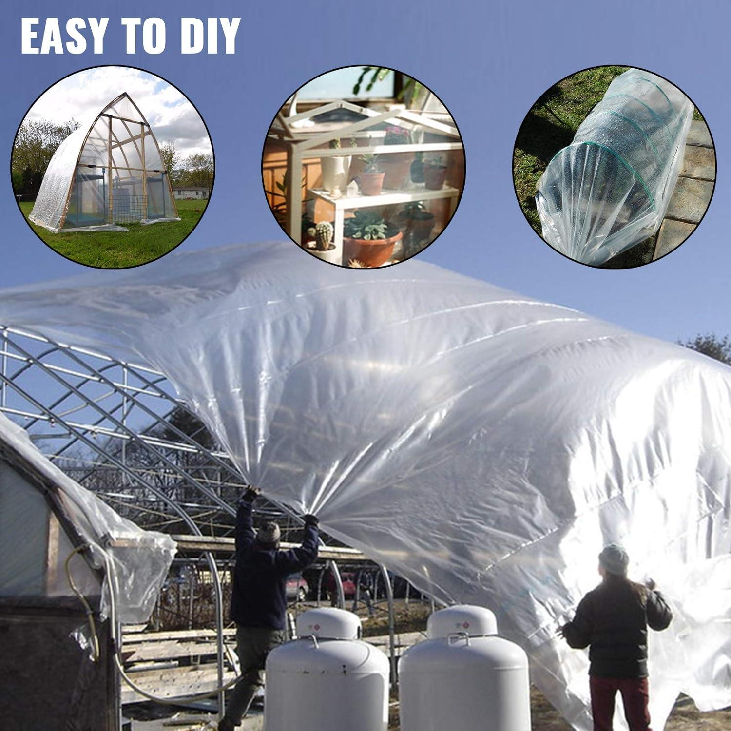 image:imageVEVOR Greenhouse Plastic Sheeting 8 x 25 ft 6 Mil Thickness UV Resistant Clear Polyethylene Film Hoop Green House Cover for Farms Agriculture Garden32 x 25 ft