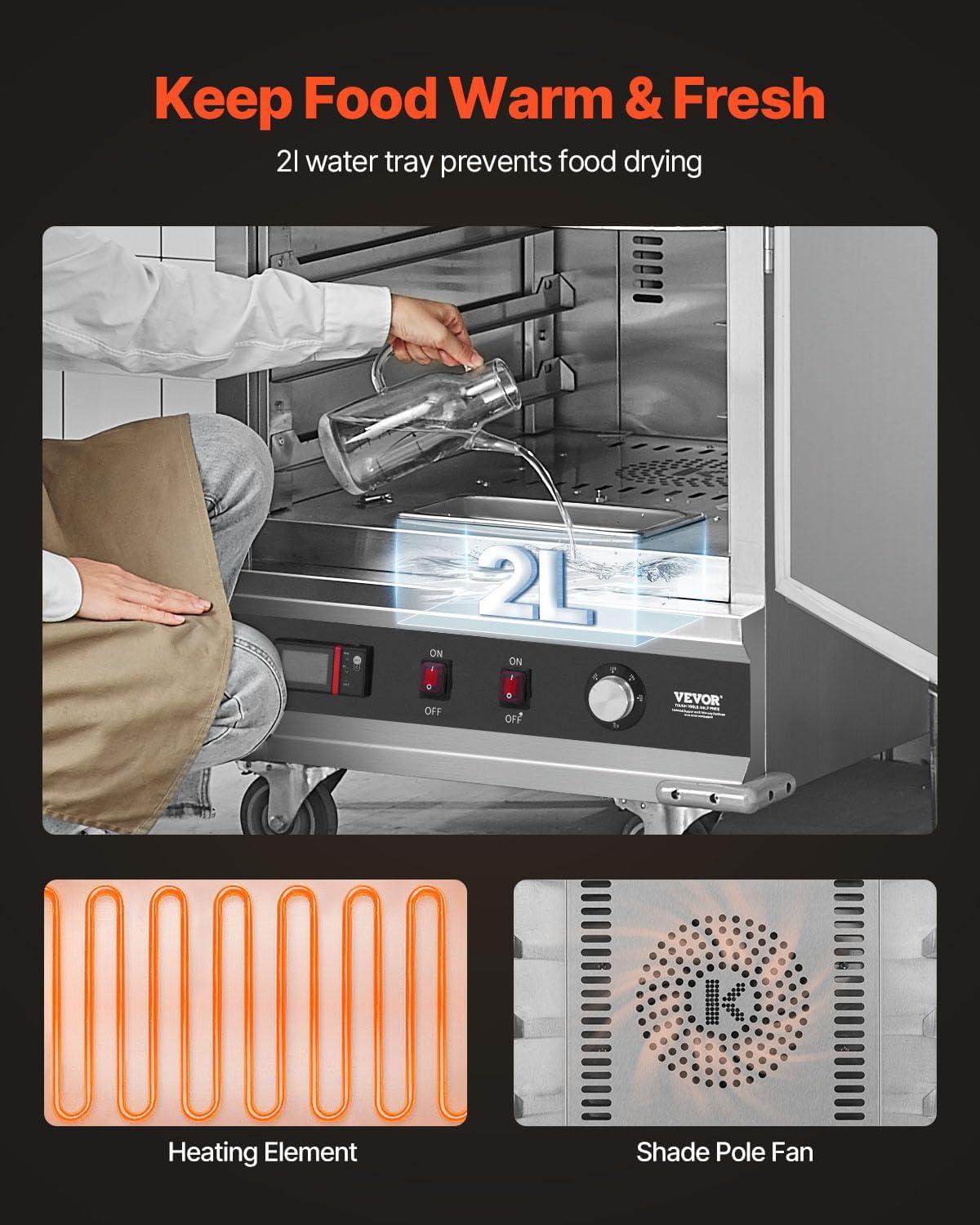 image:imageVEVOR Hot Box Food Warmer 4Tier Concession Warmer with Water Tray 4 Pans Glass Doubledoor and Adjustable Shelves Stainless Steel Food Warmer Cabinet Ideal for Storing Pizza Chicken Restaurant16Tier Single Door