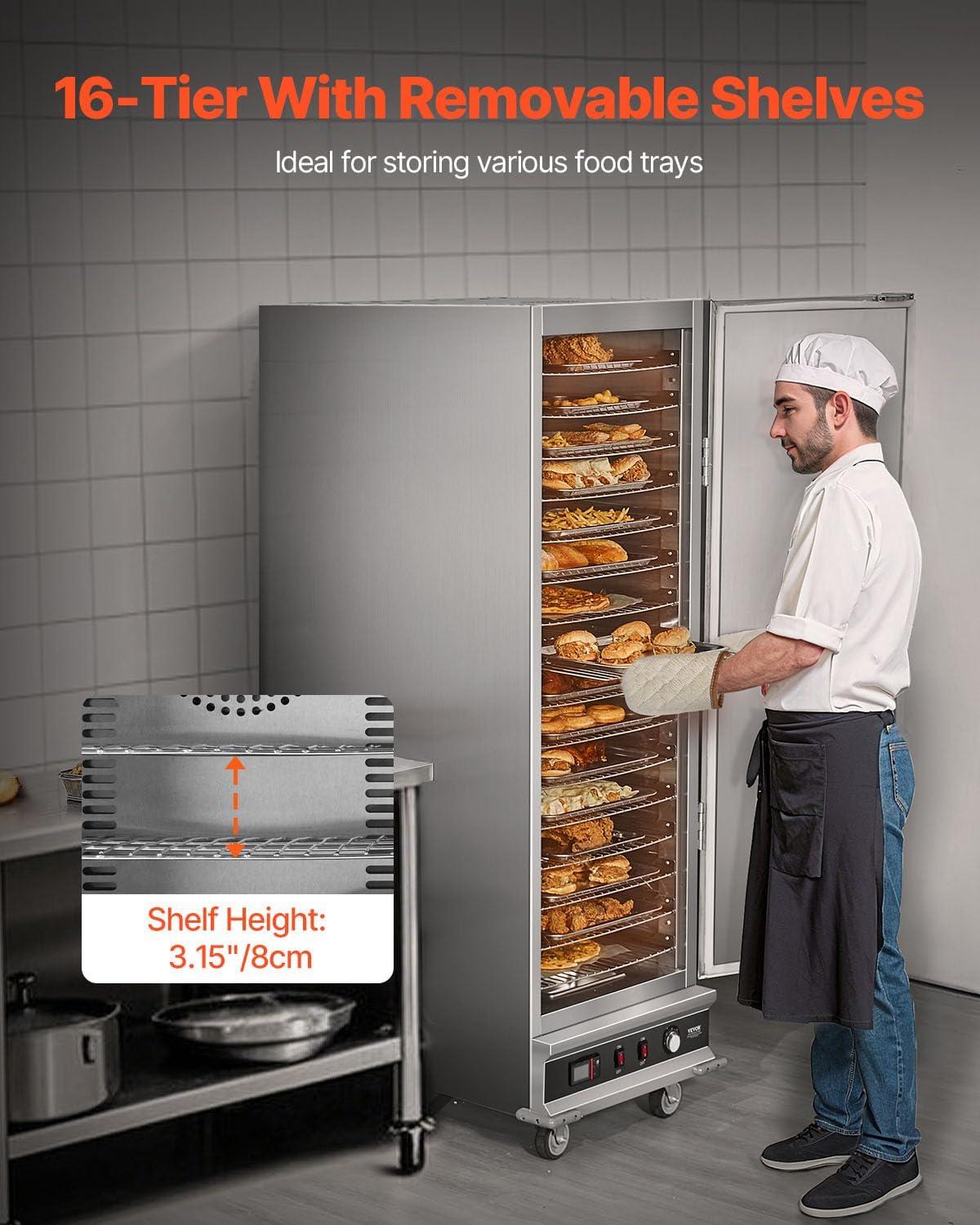 image:imageVEVOR Hot Box Food Warmer 4Tier Concession Warmer with Water Tray 4 Pans Glass Doubledoor and Adjustable Shelves Stainless Steel Food Warmer Cabinet Ideal for Storing Pizza Chicken Restaurant16Tier Single Door