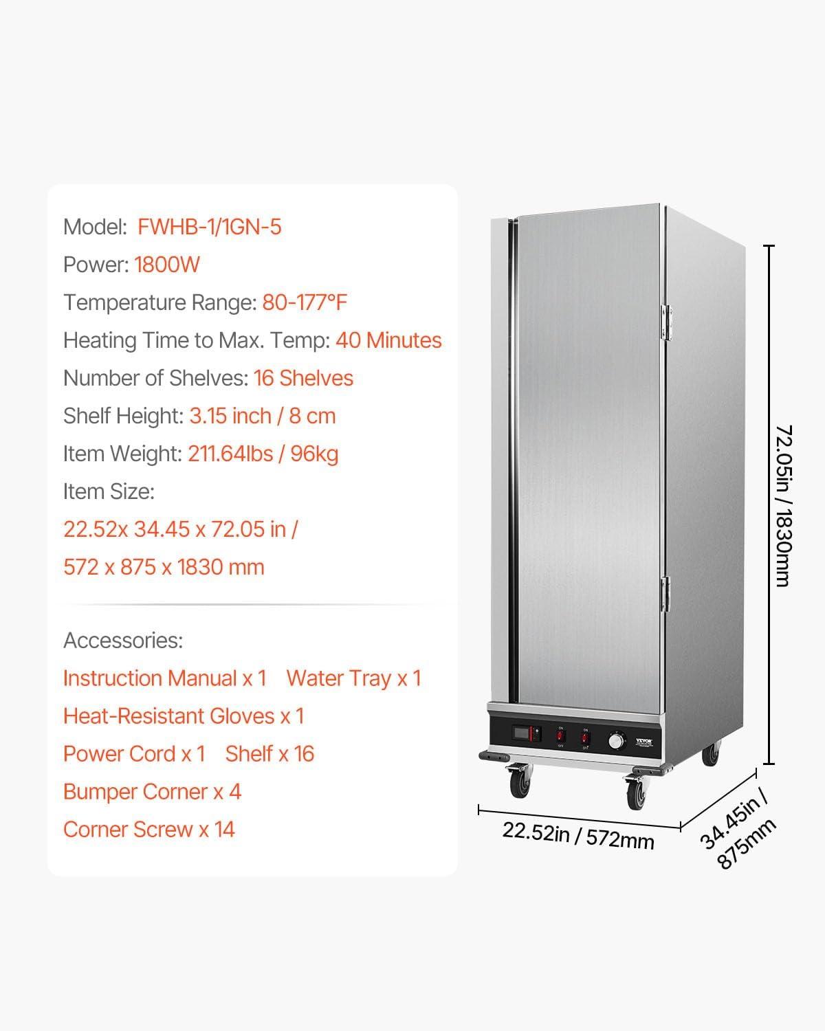 image:imageVEVOR Hot Box Food Warmer 4Tier Concession Warmer with Water Tray 4 Pans Glass Doubledoor and Adjustable Shelves Stainless Steel Food Warmer Cabinet Ideal for Storing Pizza Chicken Restaurant16Tier Single Door