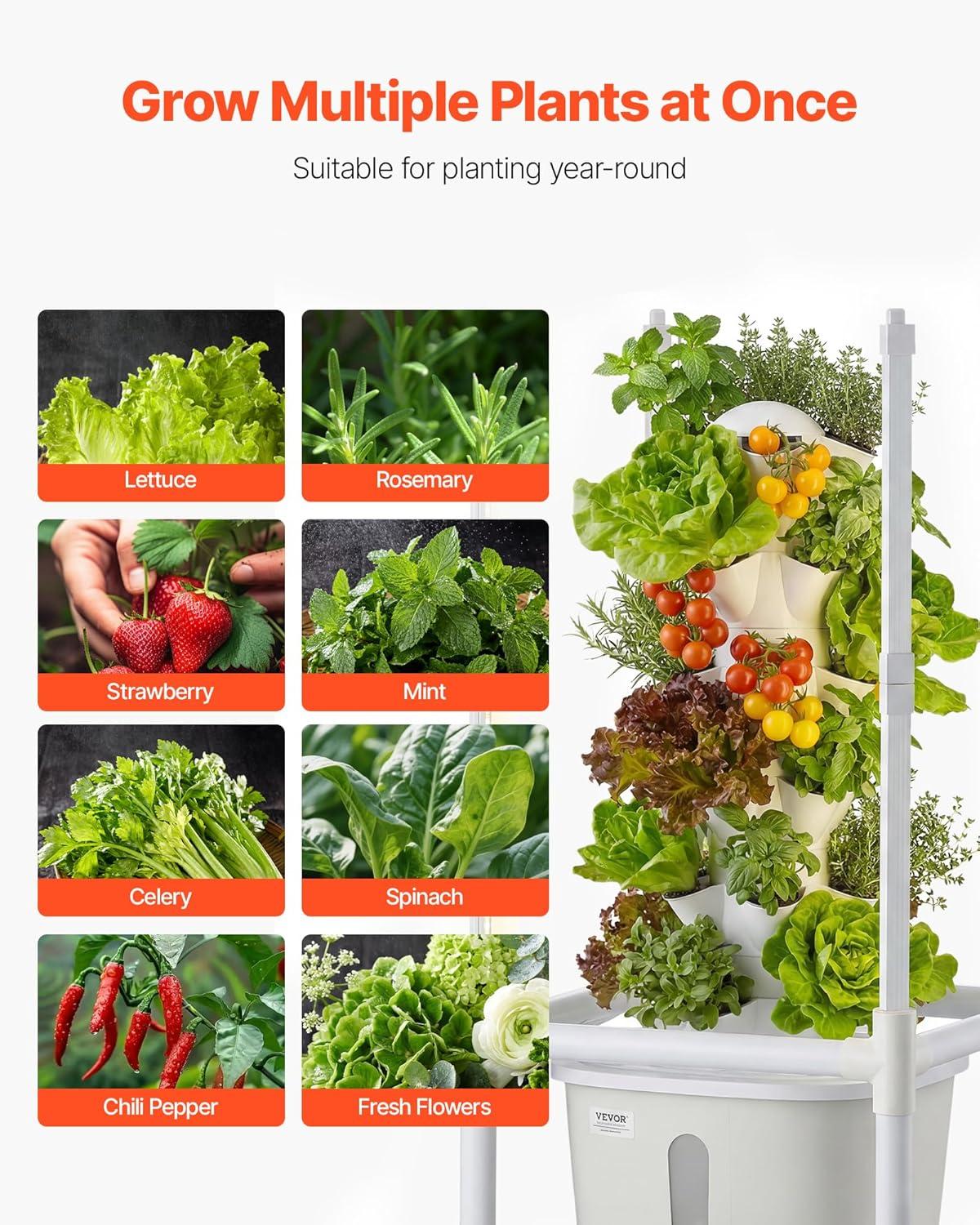 image:imageVEVOR Hydroponic Tower 30 Pods 6 Tiers Hydroponics Growing System Kit with LED Grow Light amp App Control Vertical Home Garden with 20L Water Tank amp Pump Planter for Indoor Herbs Fruits Vegetables