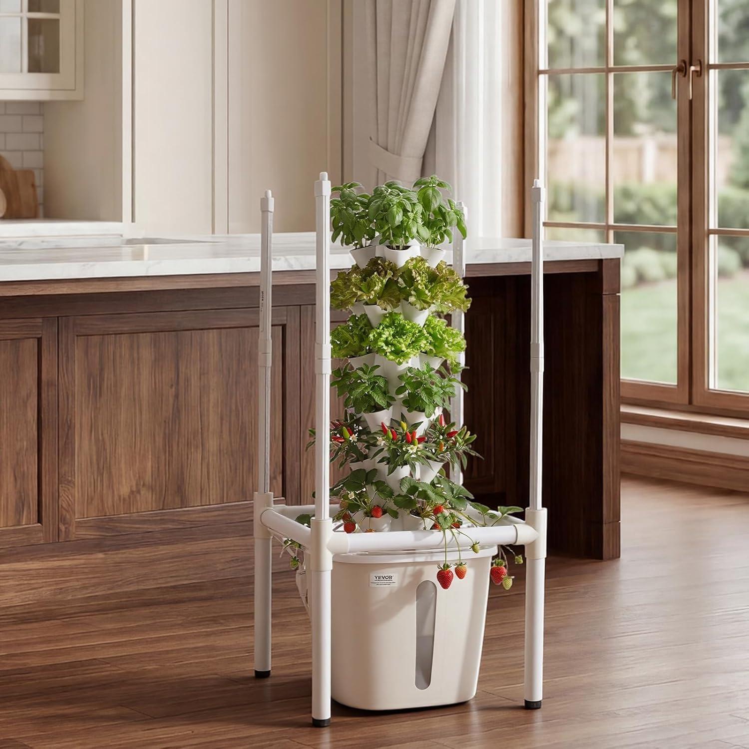 image:imageVEVOR Hydroponic Tower 30 Pods 6 Tiers Hydroponics Growing System Kit with LED Grow Light amp App Control Vertical Home Garden with 20L Water Tank amp Pump Planter for Indoor Herbs Fruits Vegetables