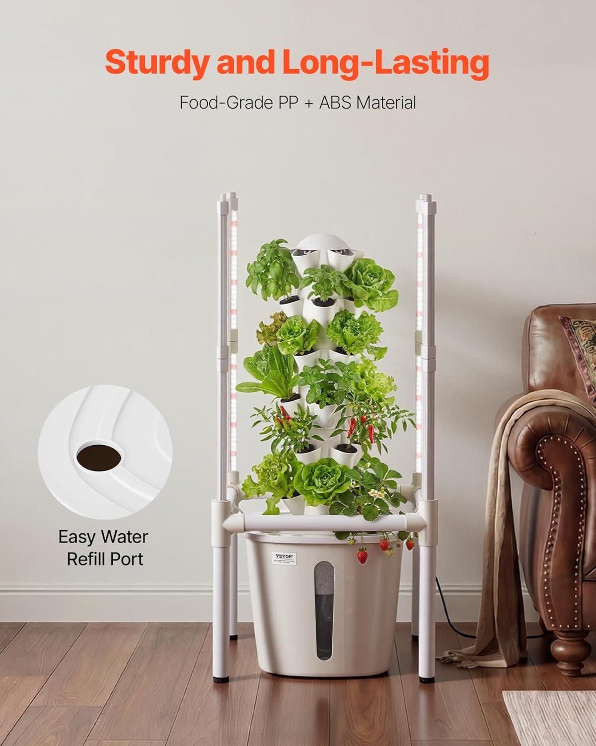 image:imageVEVOR Hydroponic Tower 30 Pods 6 Tiers Hydroponics Growing System Kit with LED Grow Light amp App Control Vertical Home Garden with 20L Water Tank amp Pump Planter for Indoor Herbs Fruits Vegetables
