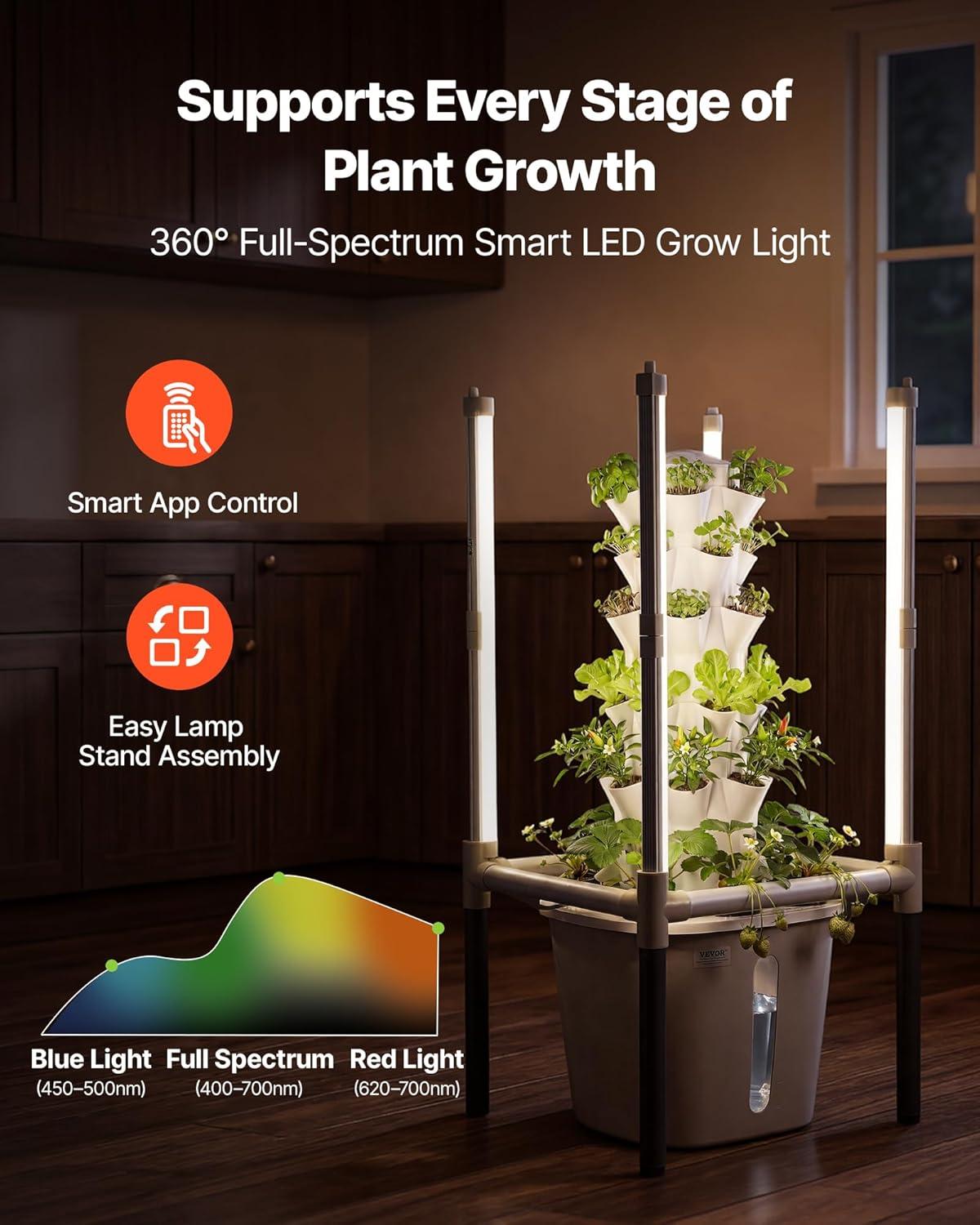 image:imageVEVOR Hydroponic Tower 30 Pods 6 Tiers Hydroponics Growing System Kit with LED Grow Light amp App Control Vertical Home Garden with 20L Water Tank amp Pump Planter for Indoor Herbs Fruits Vegetables