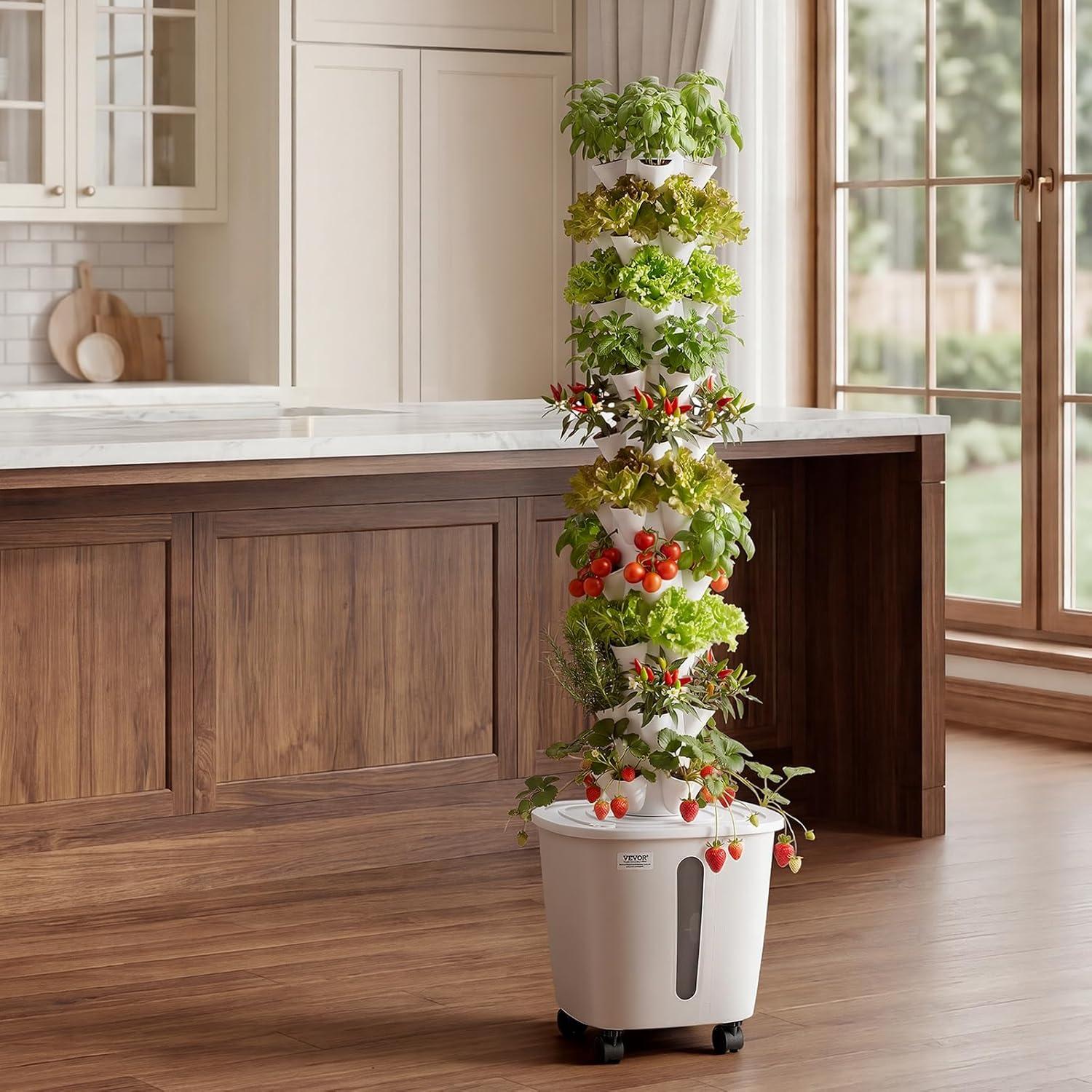 image:imageVEVOR Hydroponic Tower 50 Pods 10 Tiers Hydroponics Growing System Kit with App Control amp Casters Vertical Home Garden with 20L Water Tank amp Pump Planter for Indoor Herbs Fruits and Vegetables