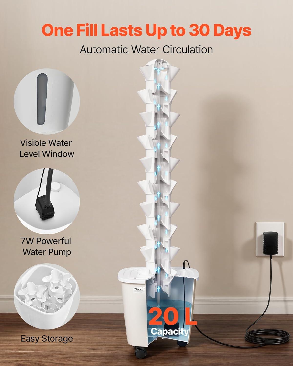image:imageVEVOR Hydroponic Tower 50 Pods 10 Tiers Hydroponics Growing System Kit with App Control amp Casters Vertical Home Garden with 20L Water Tank amp Pump Planter for Indoor Herbs Fruits and Vegetables