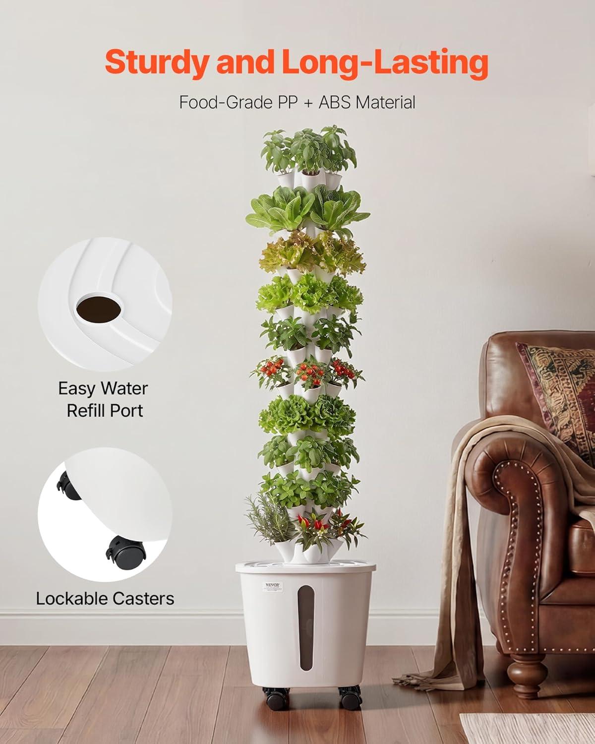 image:imageVEVOR Hydroponic Tower 50 Pods 10 Tiers Hydroponics Growing System Kit with App Control amp Casters Vertical Home Garden with 20L Water Tank amp Pump Planter for Indoor Herbs Fruits and Vegetables