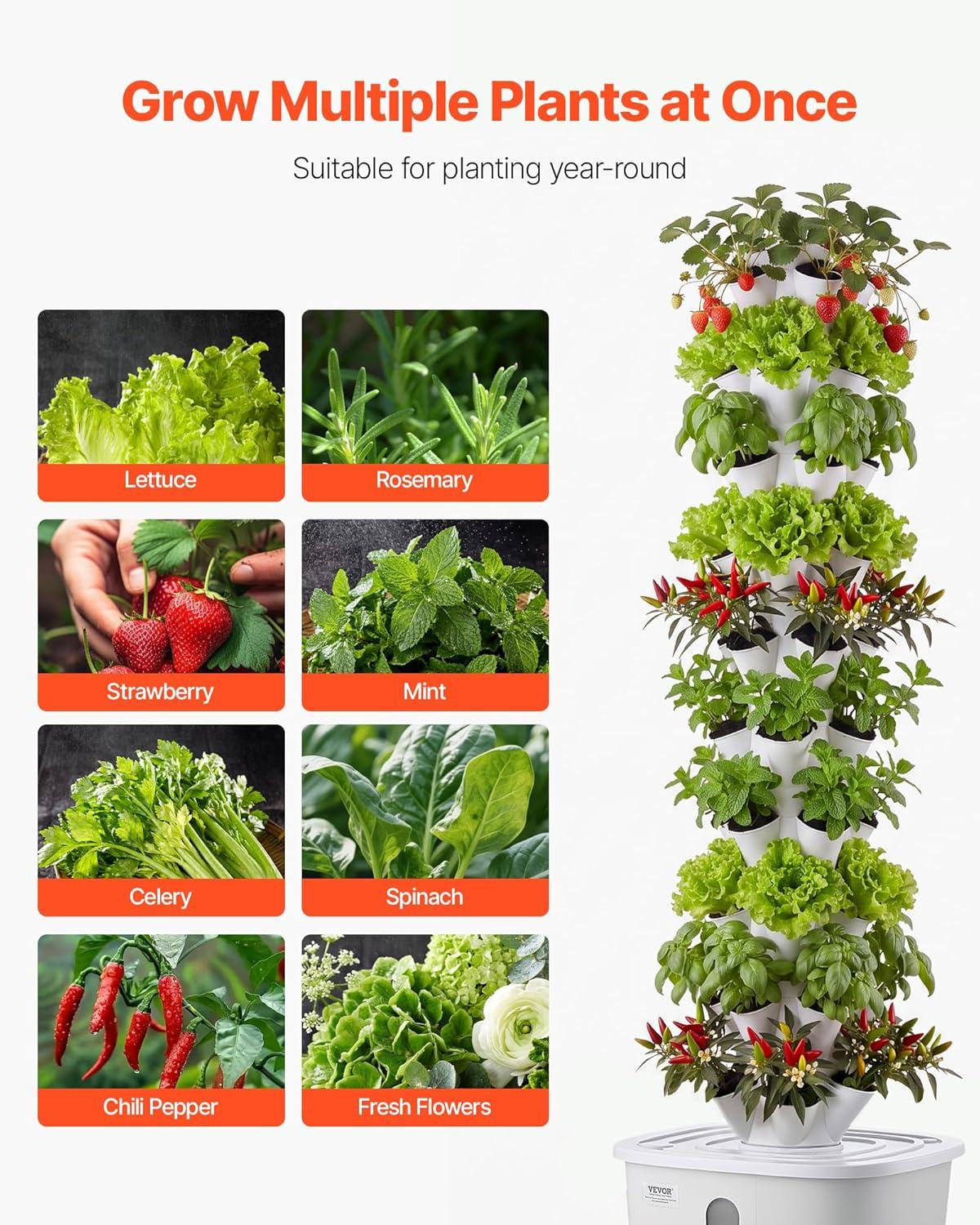 image:imageVEVOR Hydroponic Tower 50 Pods 10 Tiers Hydroponics Growing System Kit with App Control amp Casters Vertical Home Garden with 20L Water Tank amp Pump Planter for Indoor Herbs Fruits and Vegetables