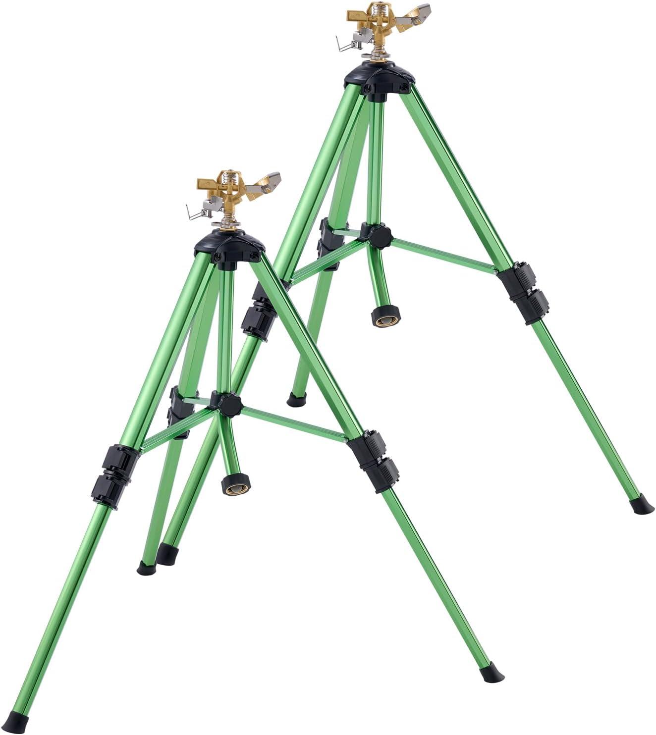 image:imageVEVOR Impact Sprinkler on Tripod Base 2 Packs Heavy Duty Tripod Sprinklers with Brass Head amp 34 NH Connector 360 Degree Large Area Irrigation Sprinkler Adjustable Heights Sprinkler for Yard2PC