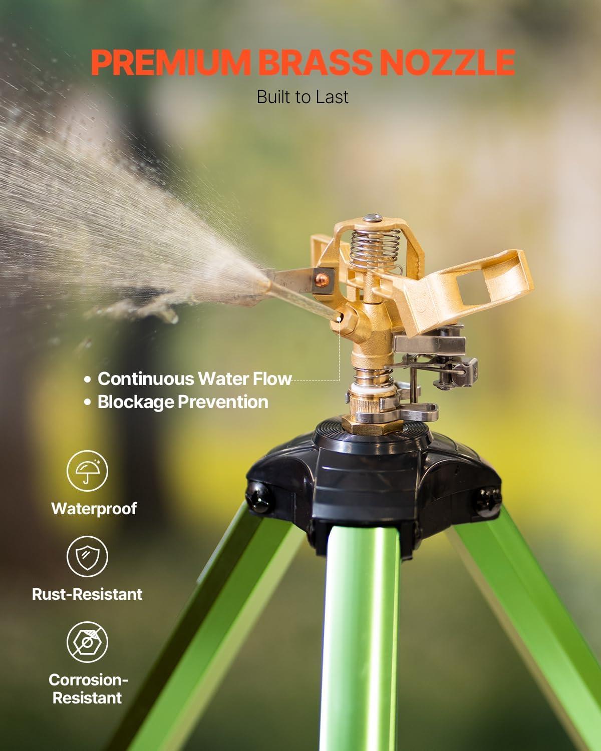 image:imageVEVOR Impact Sprinkler on Tripod Base 2 Packs Heavy Duty Tripod Sprinklers with Brass Head amp 34 NH Connector 360 Degree Large Area Irrigation Sprinkler Adjustable Heights Sprinkler for Yard2PC